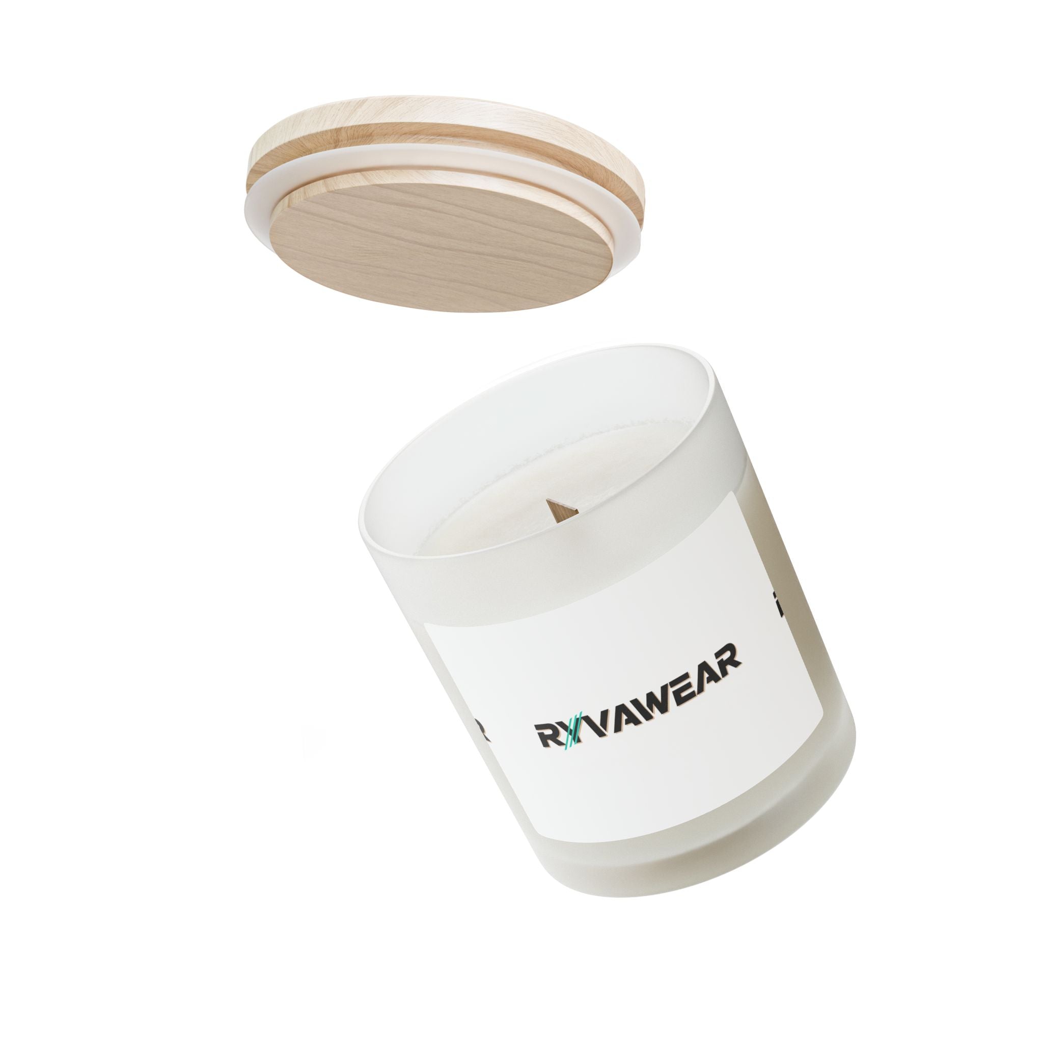 Frosted Glass Candle — Ryvawear Logo Soy Candle, 11 oz Wooden Lid