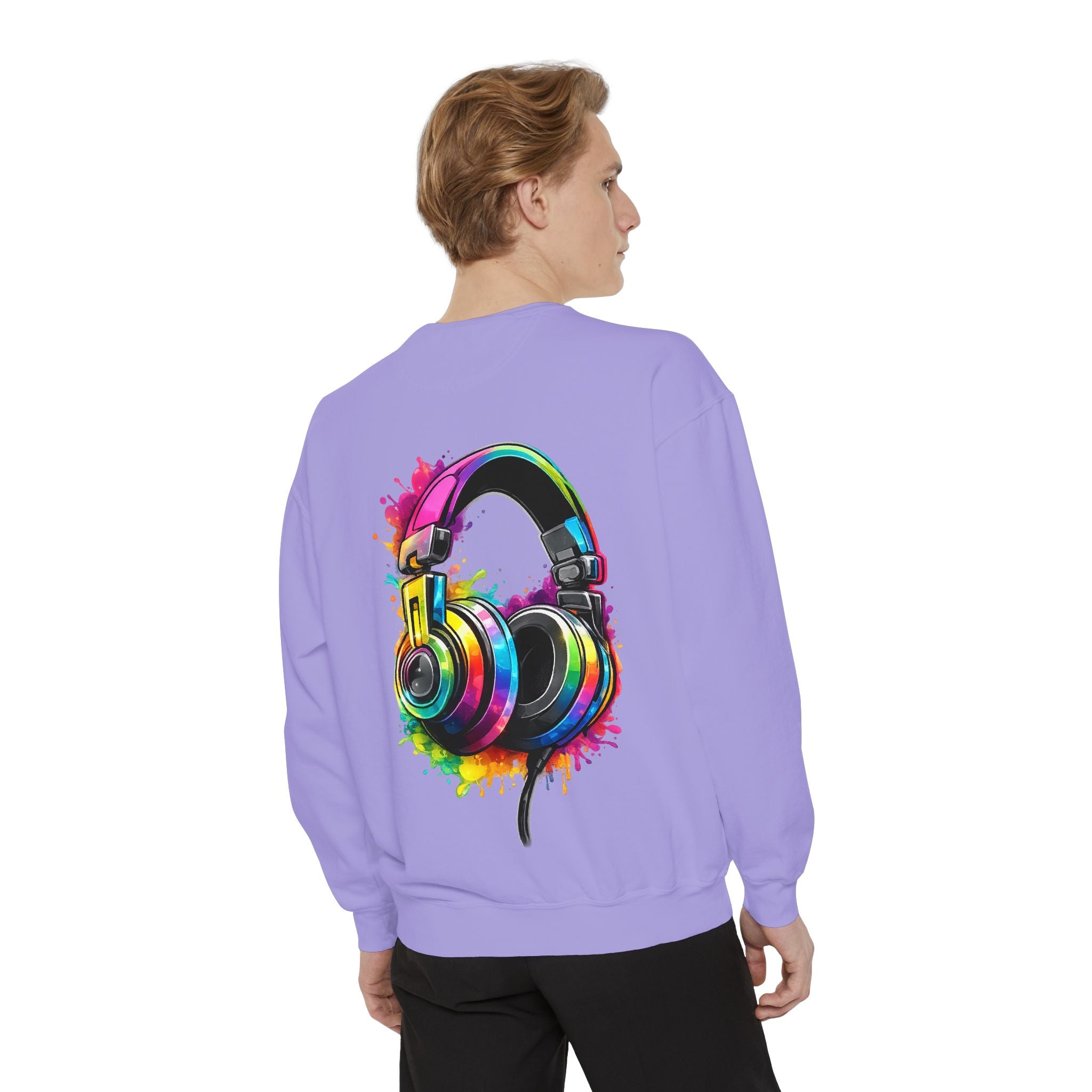 Sweatshirt — Colorful Watercolor Headphones Crewneck, Music Lover Graphic Sweatshirt