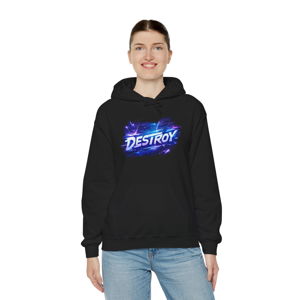 Destroy Graphic Hoodie - Retro Cosmic Brushstroke Pullover