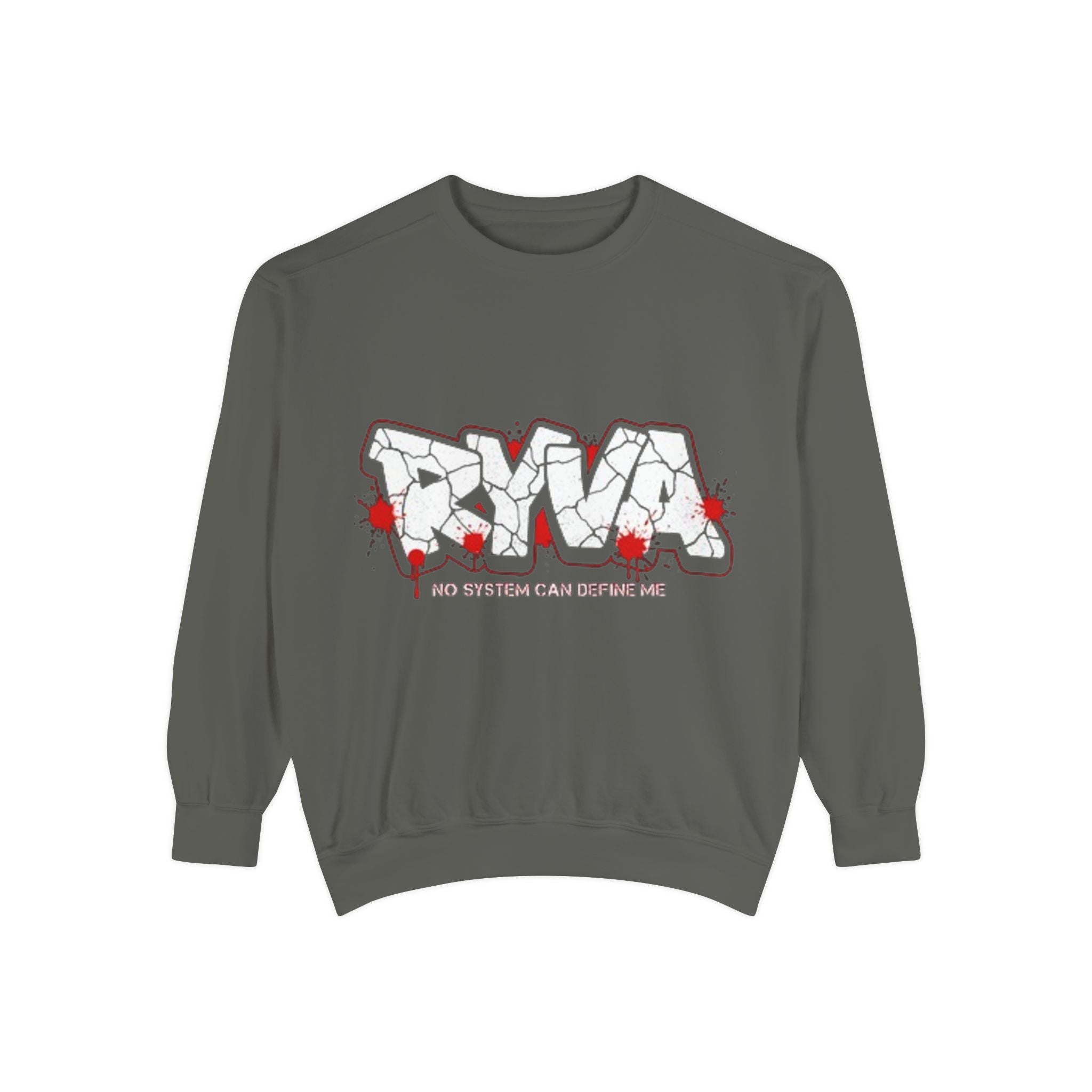 Sweatshirt — 'ROAR' Graphic Sweatshirt with Red Paint Splatter, "No Weapons Can Define Me"