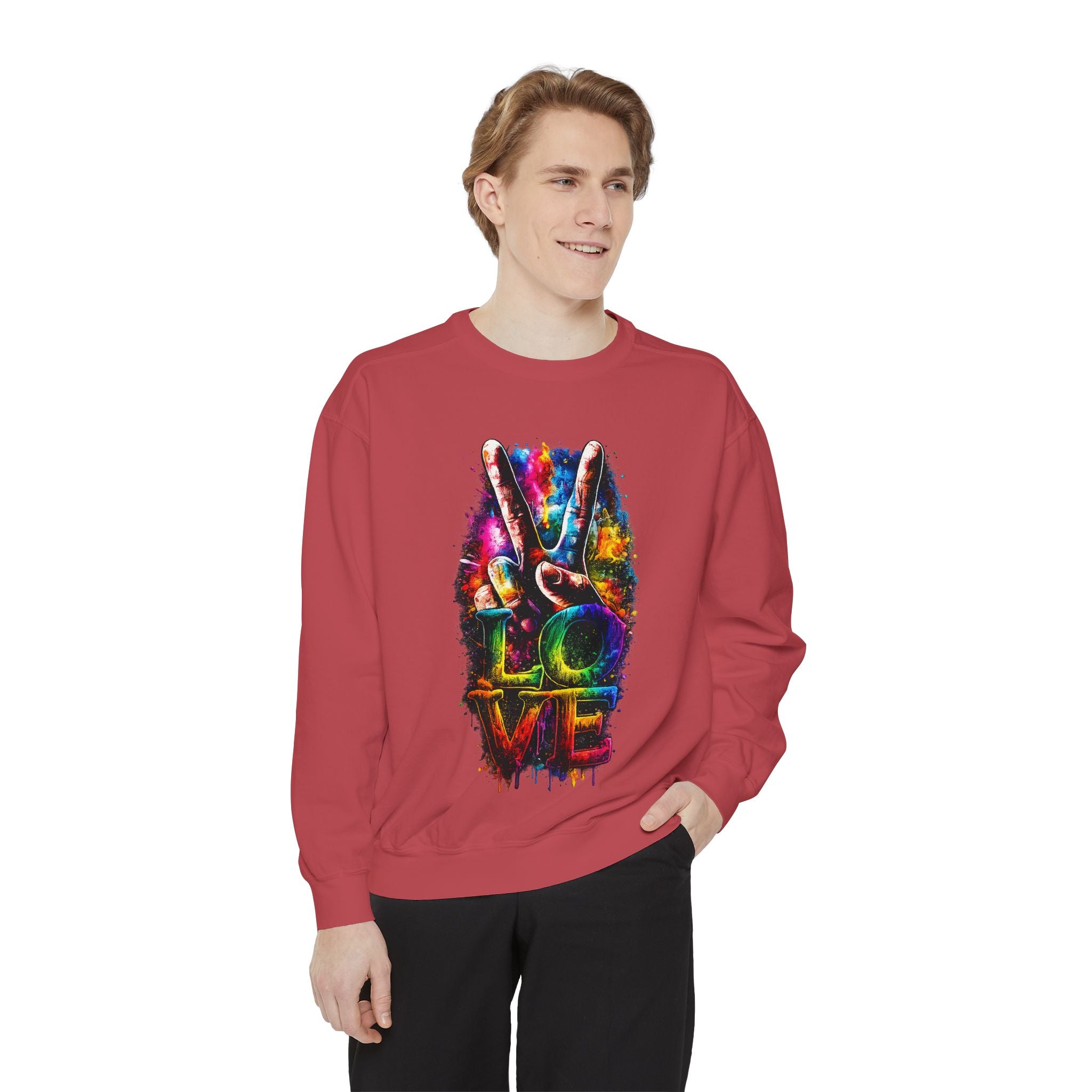 Peace & Love Tie-Dye Sweatshirt — Colorful Peace Sign Graphic