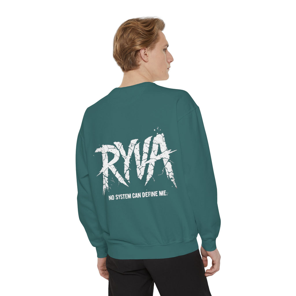 RYVA Graphic Sweatshirt — "No System Can Define Me" Garment-Dyed Crewneck