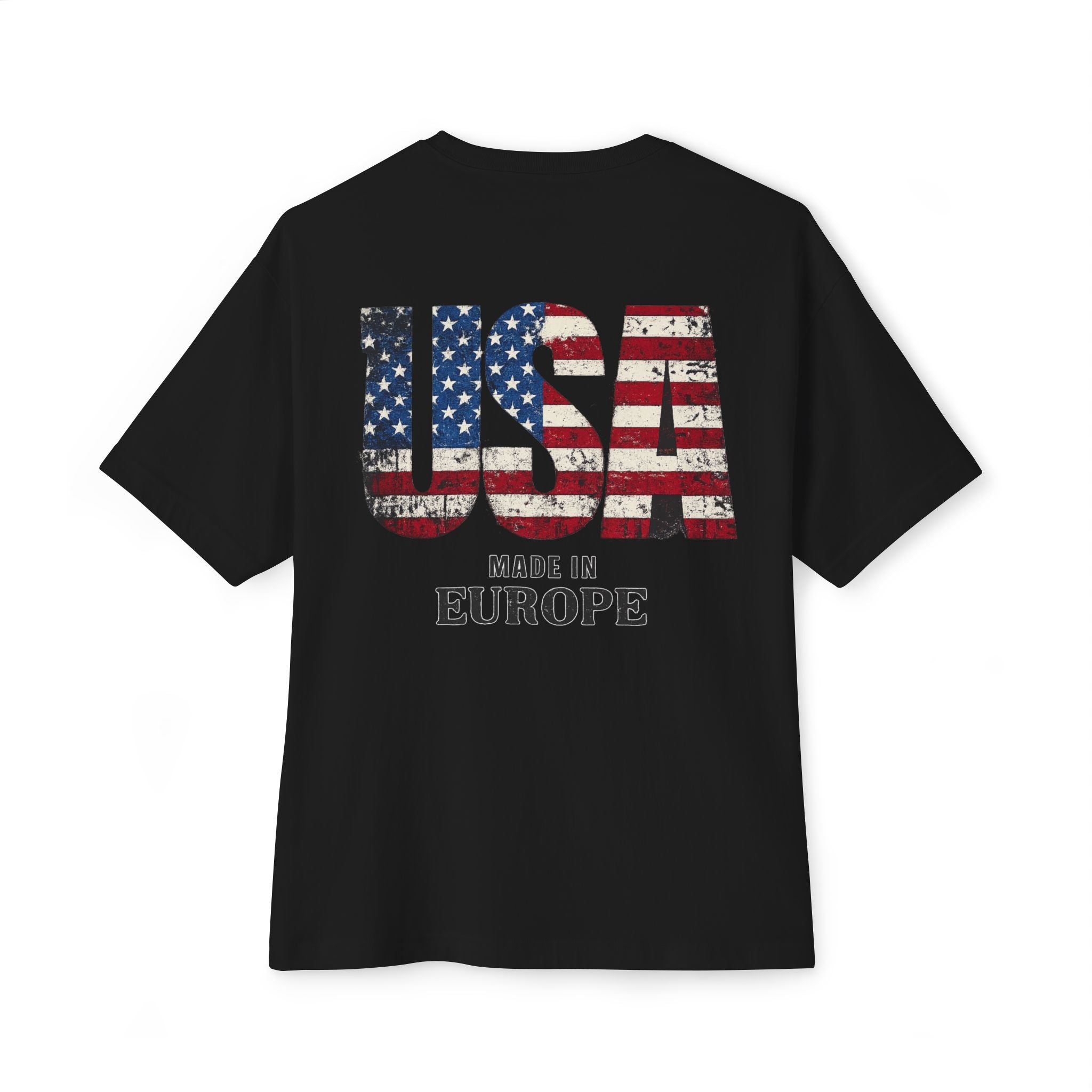 USA Flag Back Graphic Tee — "USA Made in Europe" Vintage Patriotic T‑Shirt