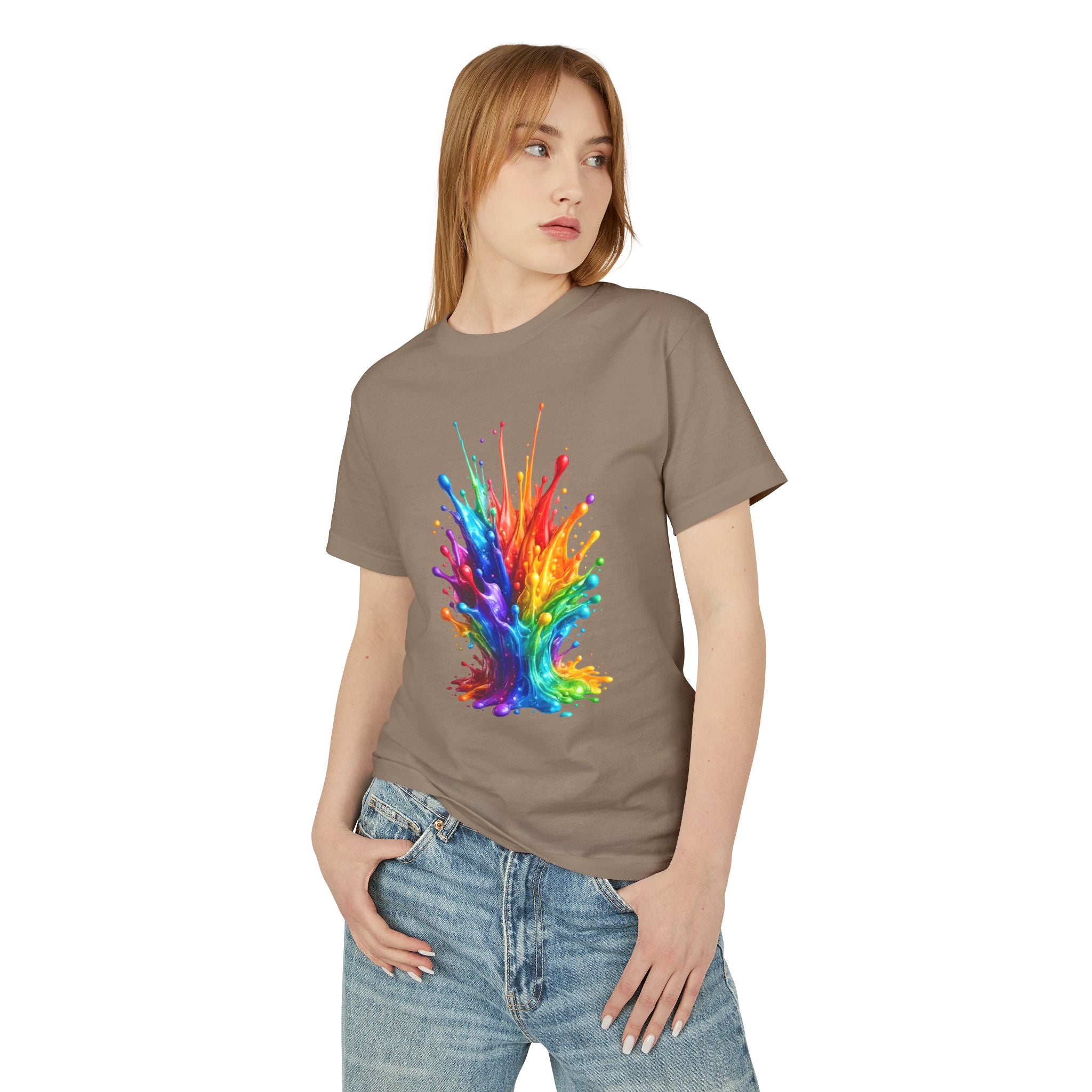 Rainbow Paint Splash T-Shirt — Vibrant Abstract Art Tee