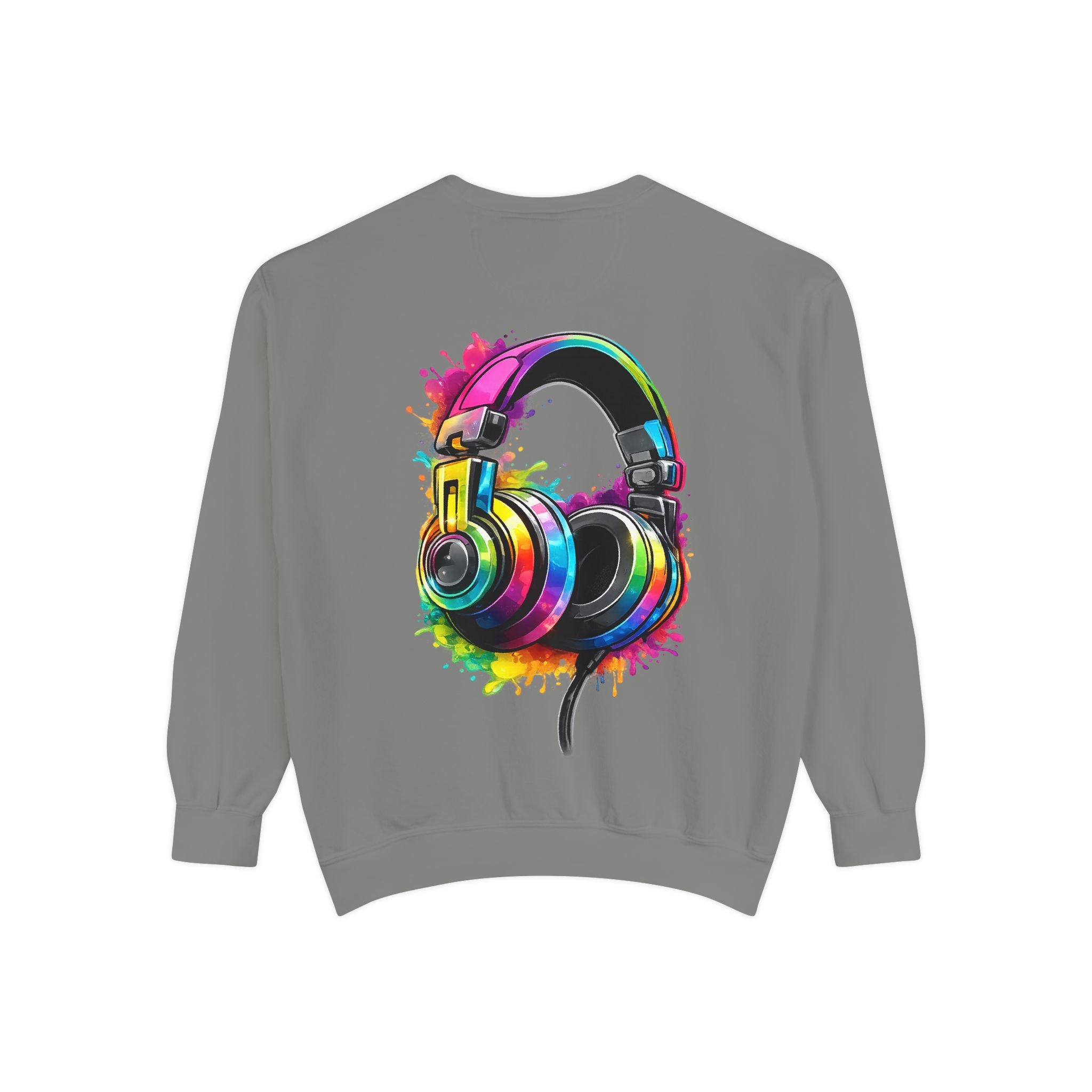 Sweatshirt — Colorful Watercolor Headphones Crewneck, Music Lover Graphic Sweatshirt
