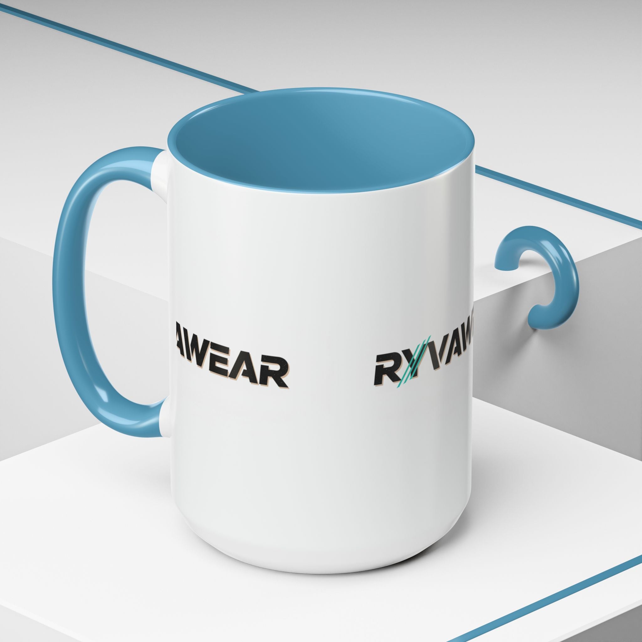 RyvaWear Logo Accent Coffee Mug — Black-Trim Ceramic Coffee Cup (11/15oz)