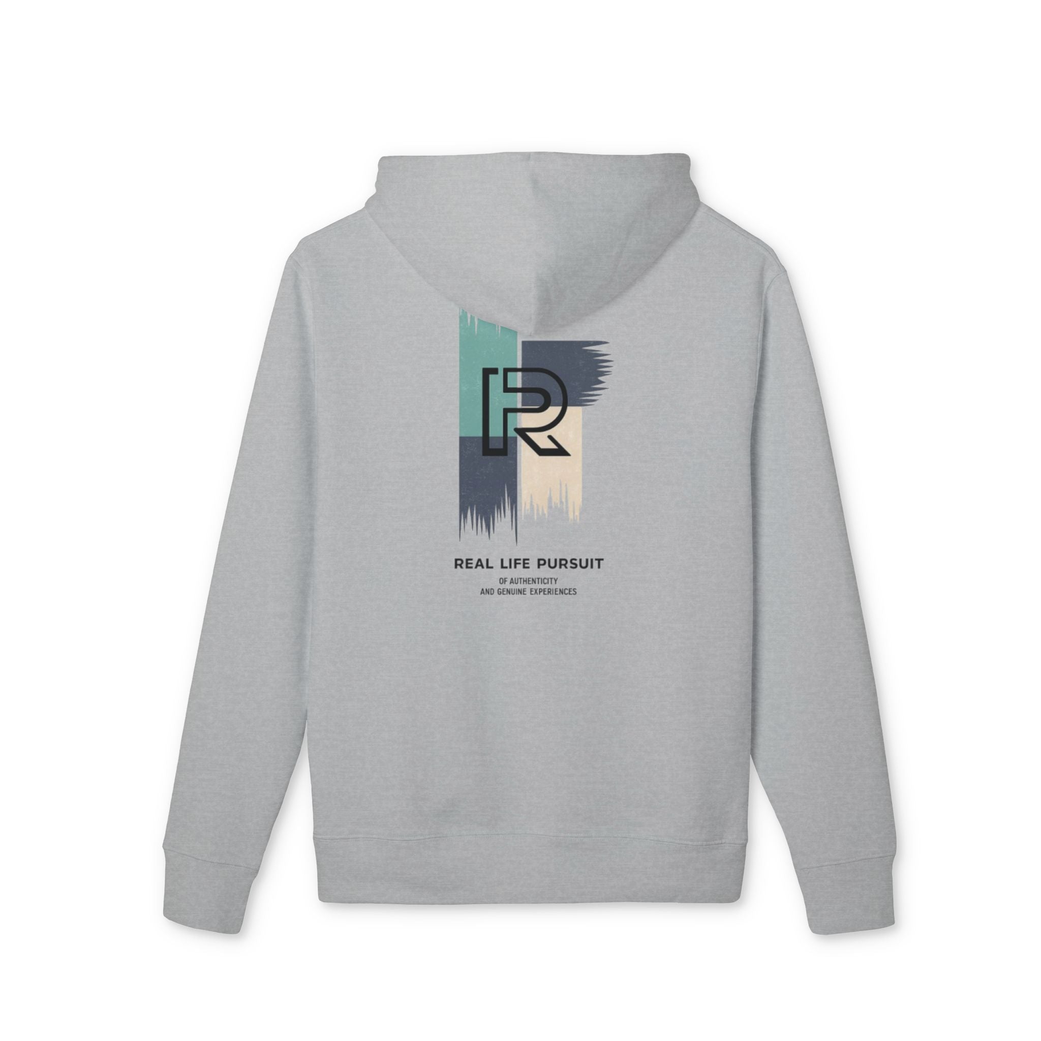 Real Life Pursuit Logo Hoodie — Minimal Brushed Back Graphic
