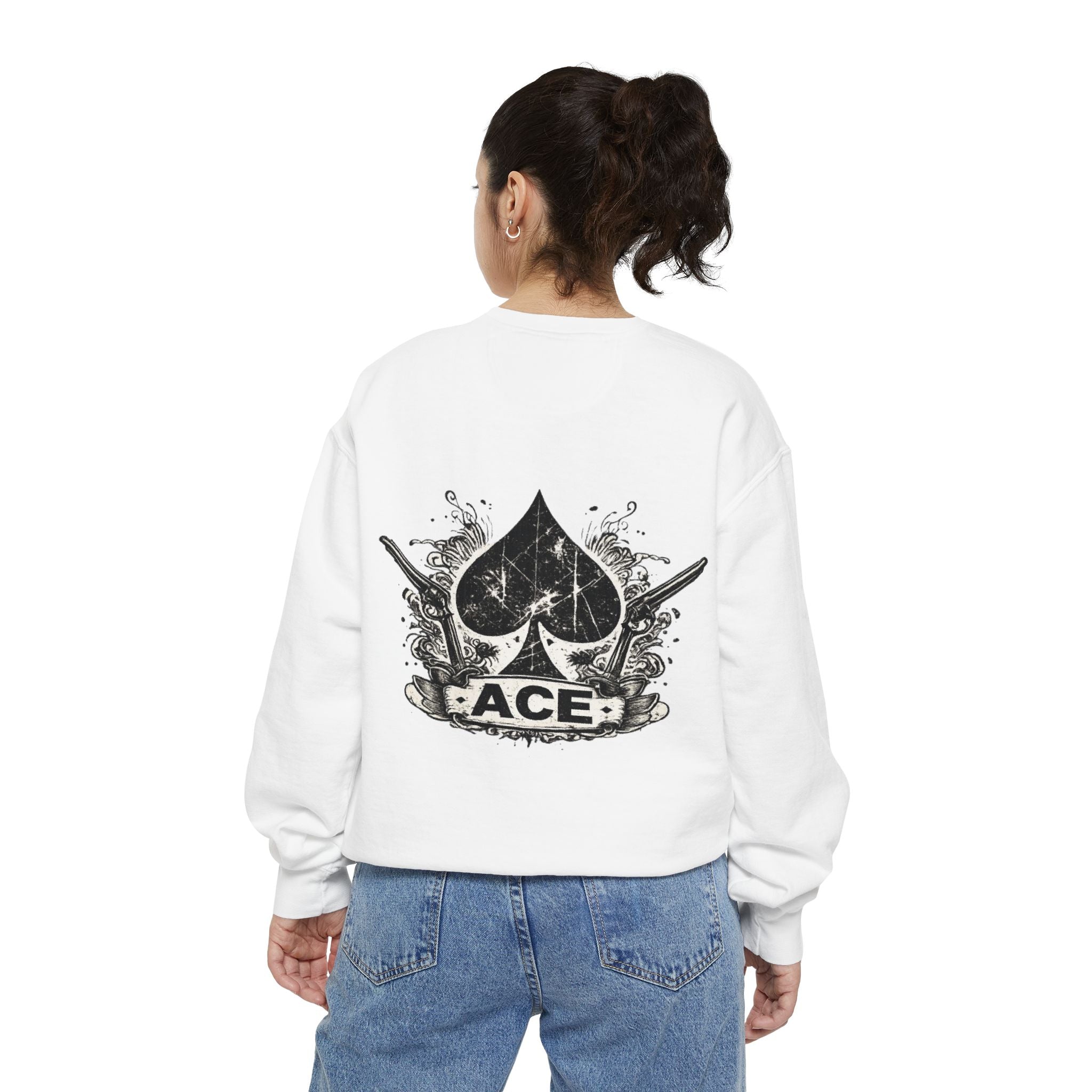 Ace Spade Sweatshirt — Distressed Playing Card Logo Crewneck