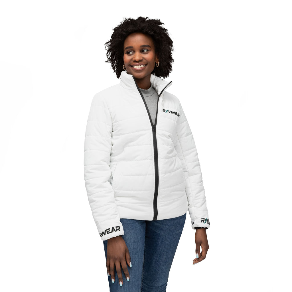 Women’s White Puffer Jacket — Minimal Logo Quilted Winter Coat