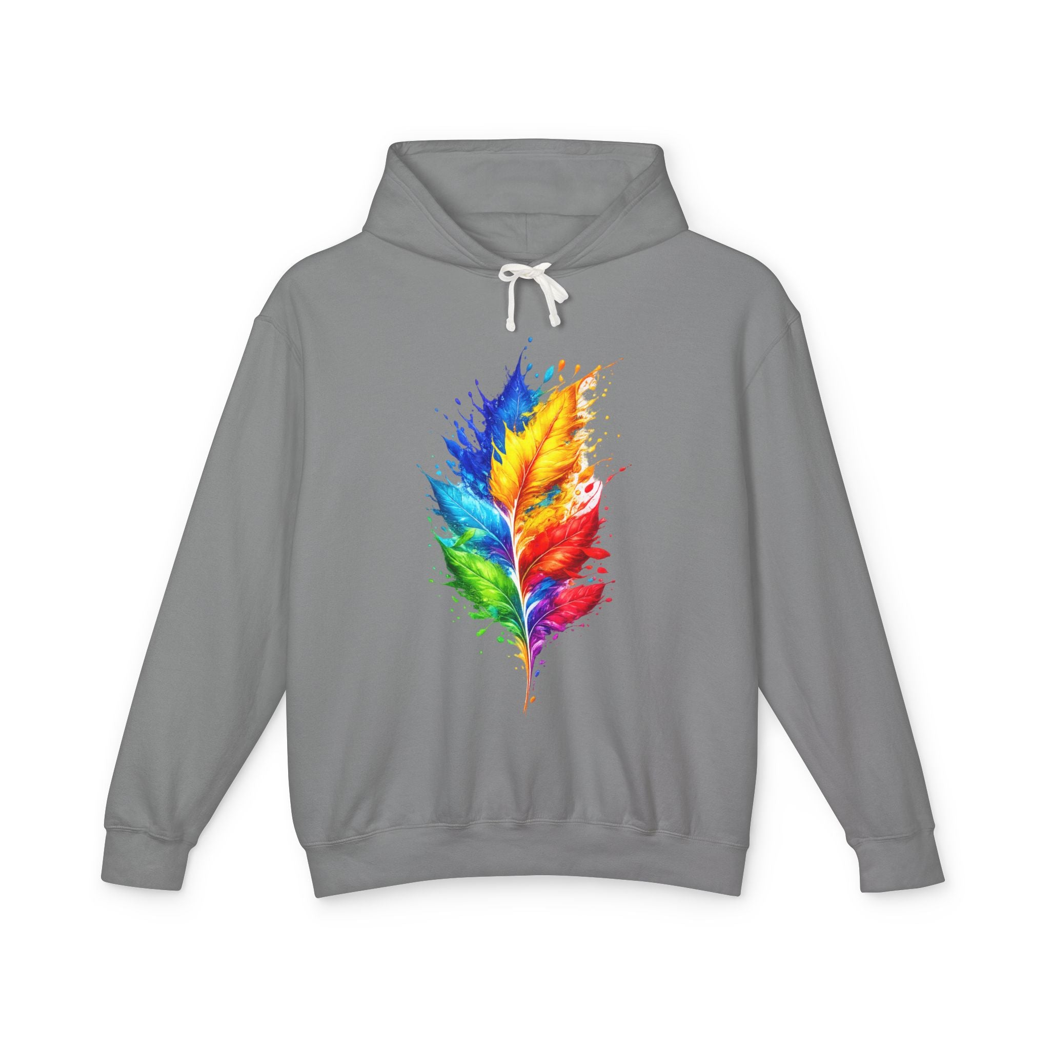 Colorful Feather Hoodie — Watercolor Rainbow Feather Pullover