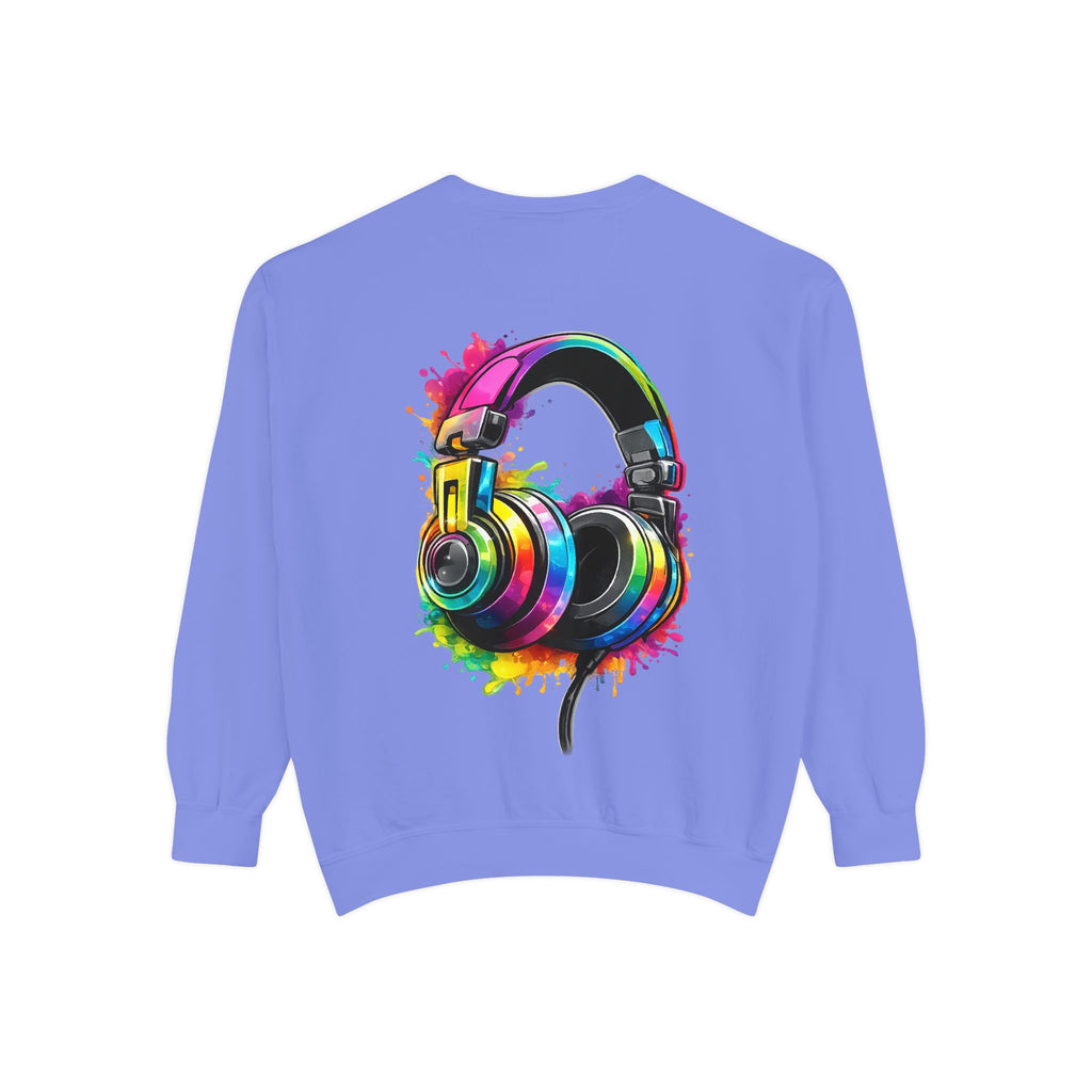 Sweatshirt — Colorful Watercolor Headphones Crewneck, Music Lover Graphic Sweatshirt