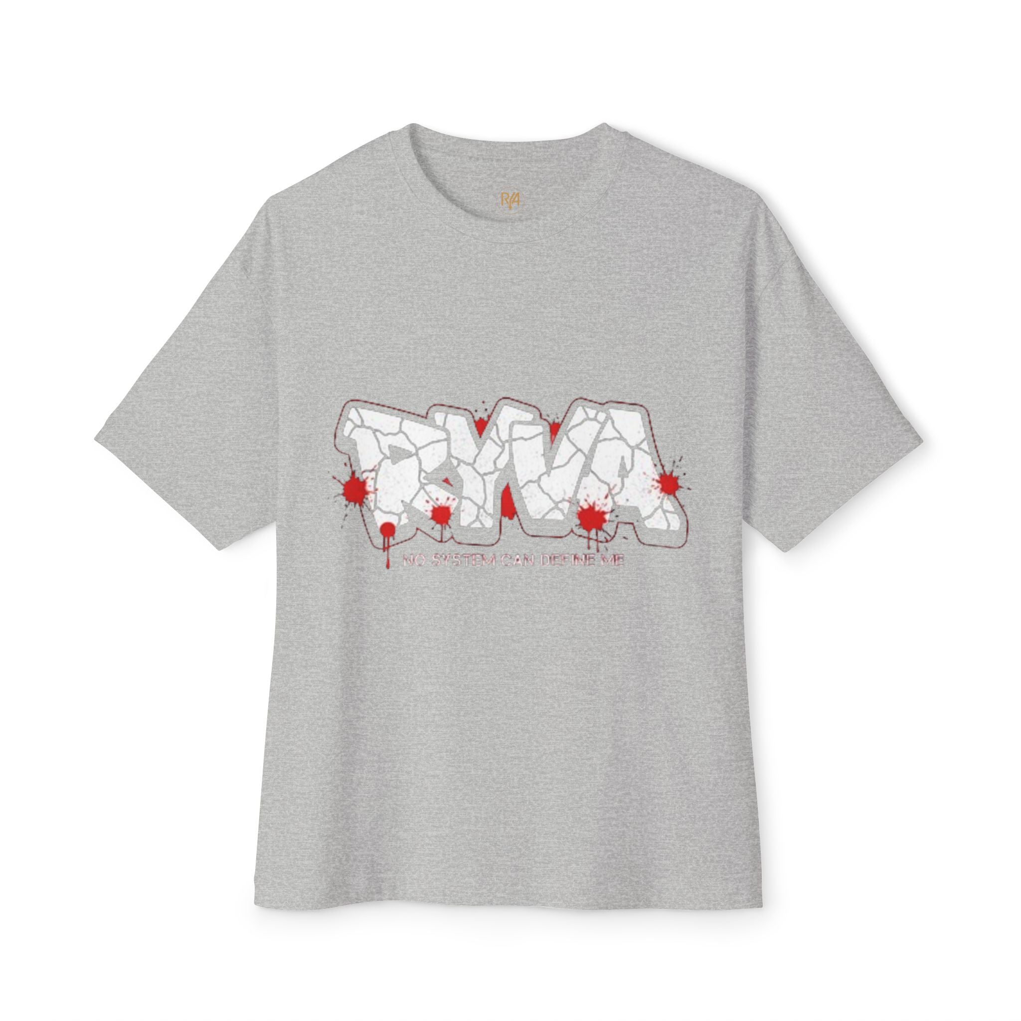 Oversized Boxy Tee — Abstract Floral Outline with Red Blooms & “No System Can Control Me”
