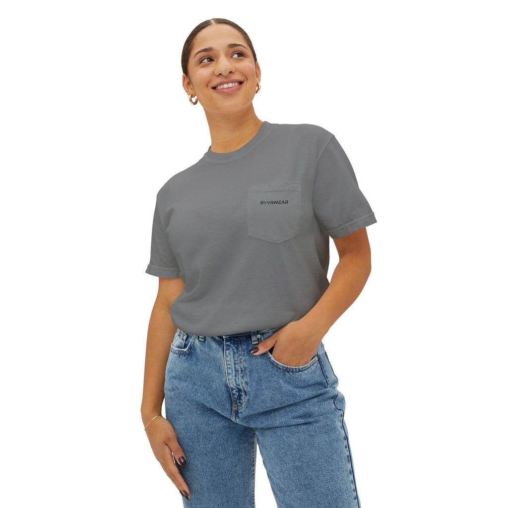 Minimal Pocket T‑Shirt — Subtle Text Chest Pocket Tee