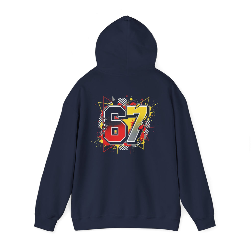67 Sports Number Graphic Hoodie — Retro Streetwear Pullover