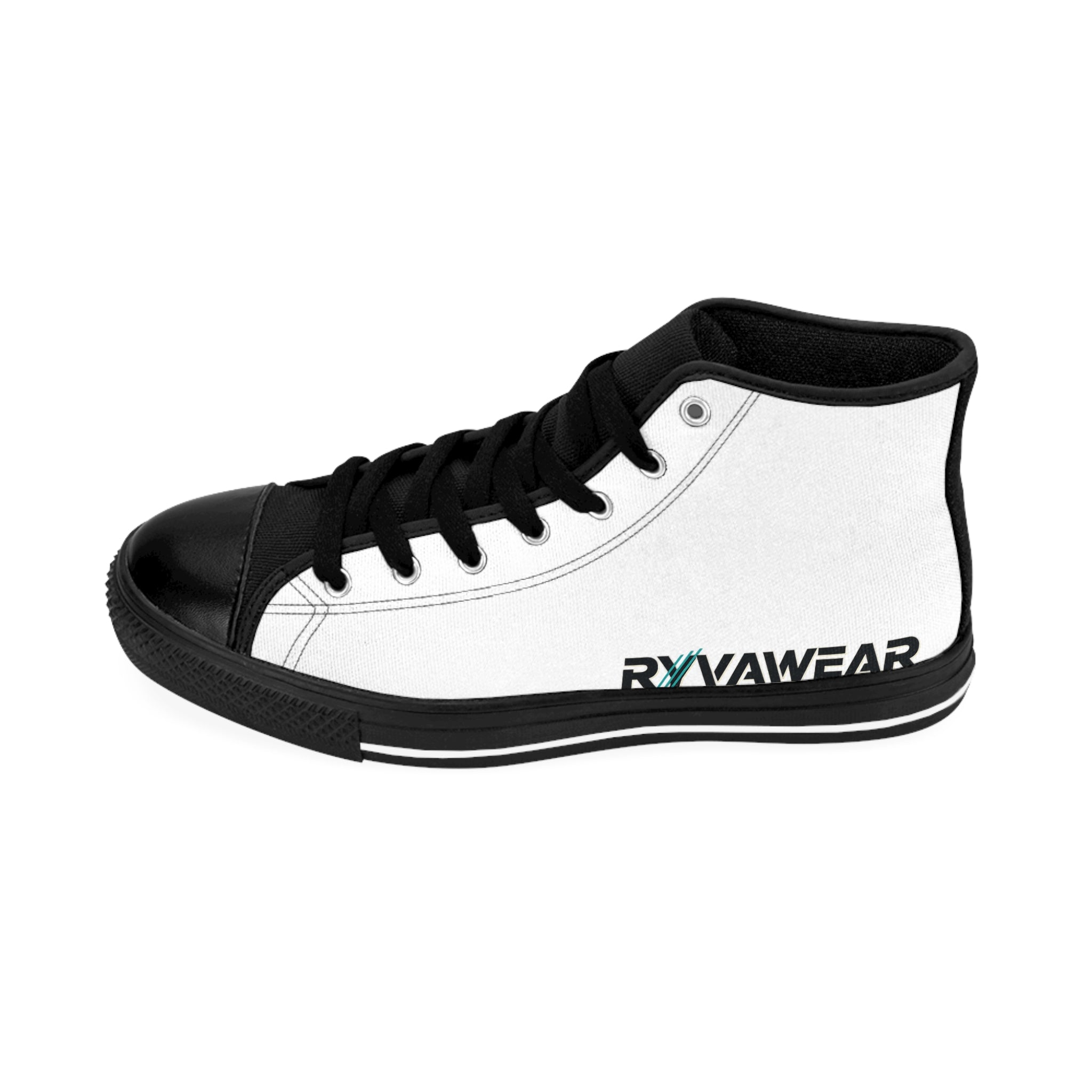 Classic High-Top Sneakers — White Black with 'RYVAWEAR' Side Logo