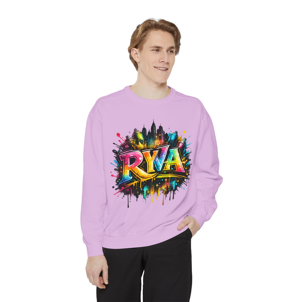 Graffiti Skyline Sweatshirt — Colorful "RYA" Urban Streetwear Crewneck