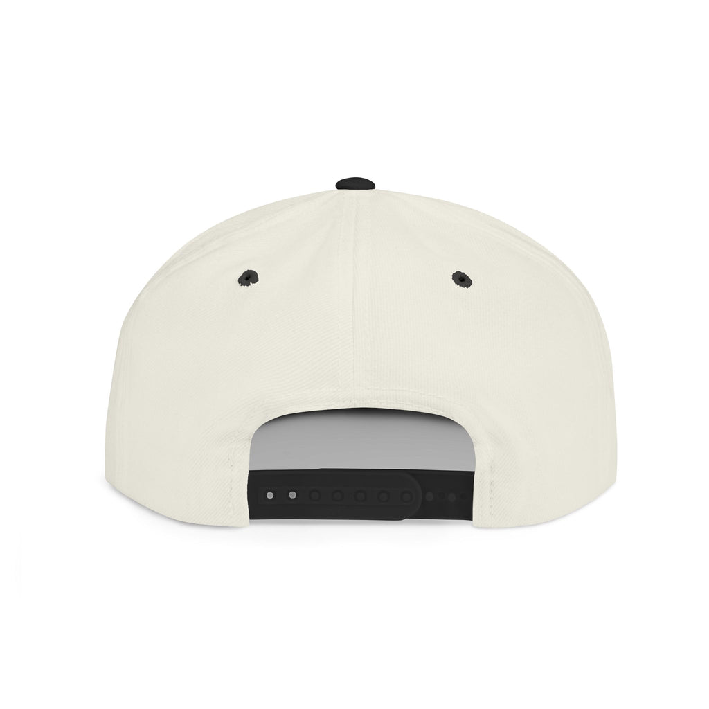 White Flat Bill Snapback Hat with Minimal Text Patch - 'RYVANTAR'