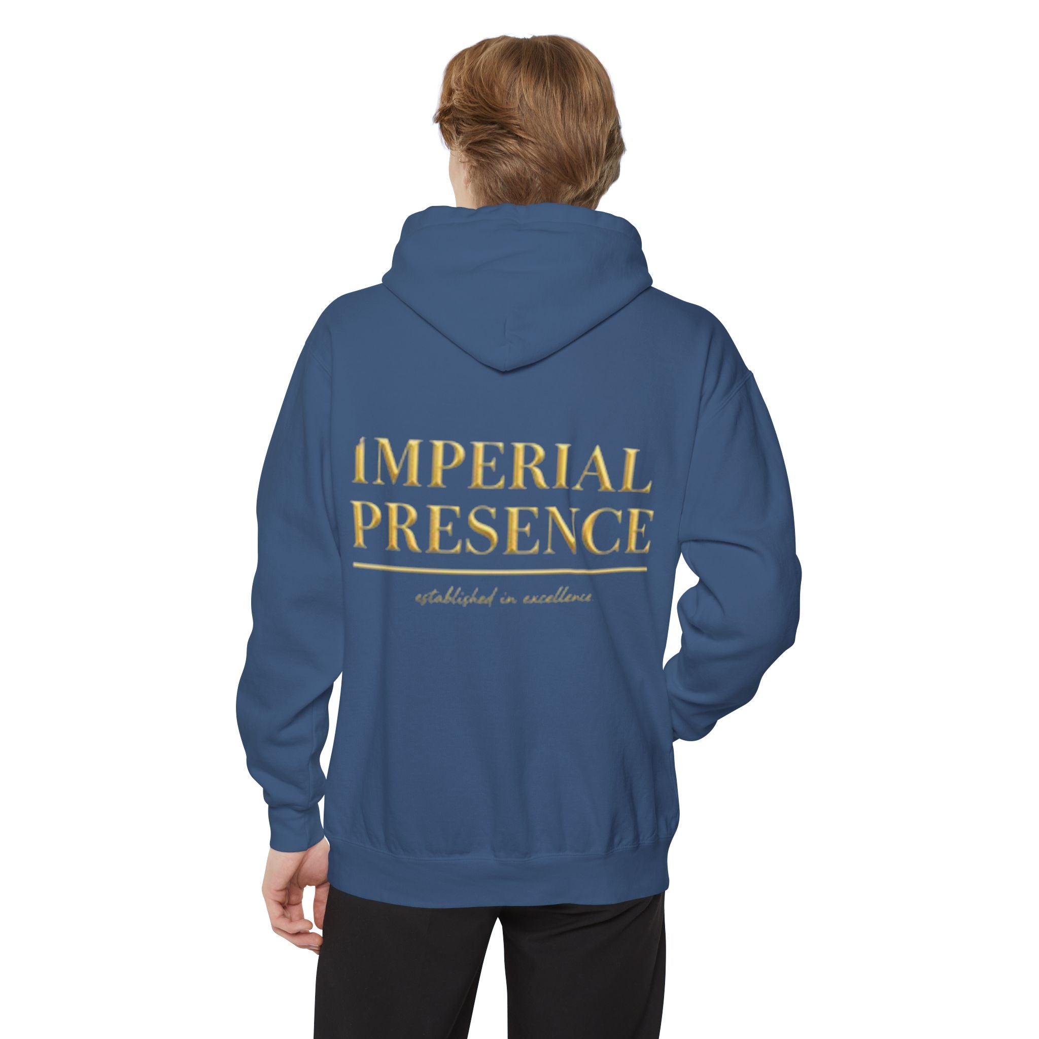 Imperial Presence Hoodie — Gold Script Spiritual & Mindfulness Pullover