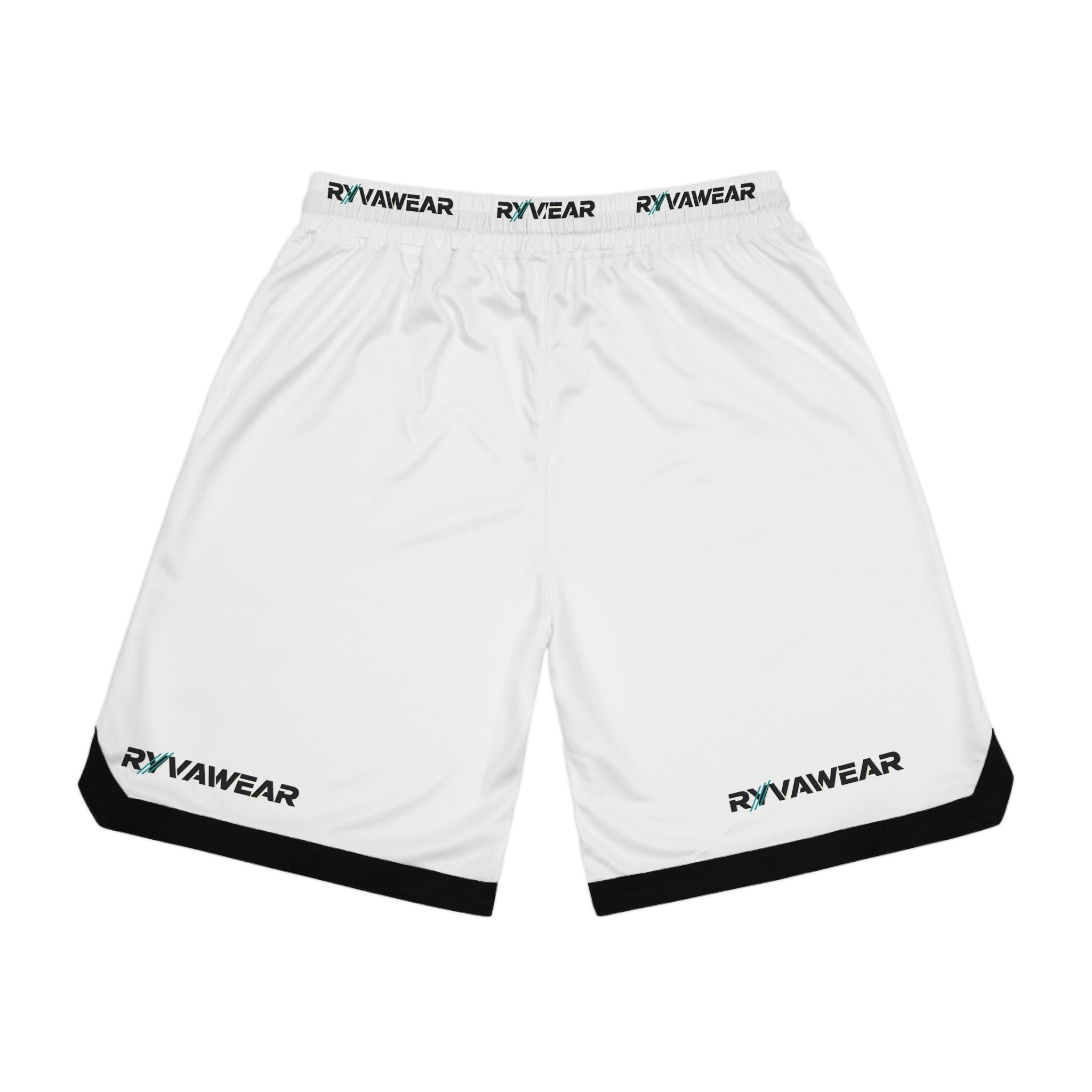 Basketball Shorts - White Ribbed AOP Athletic Shorts with RYV AWEAR Logo