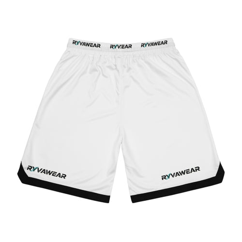 Basketball Shorts - White Ribbed AOP Athletic Shorts with RYV AWEAR Logo