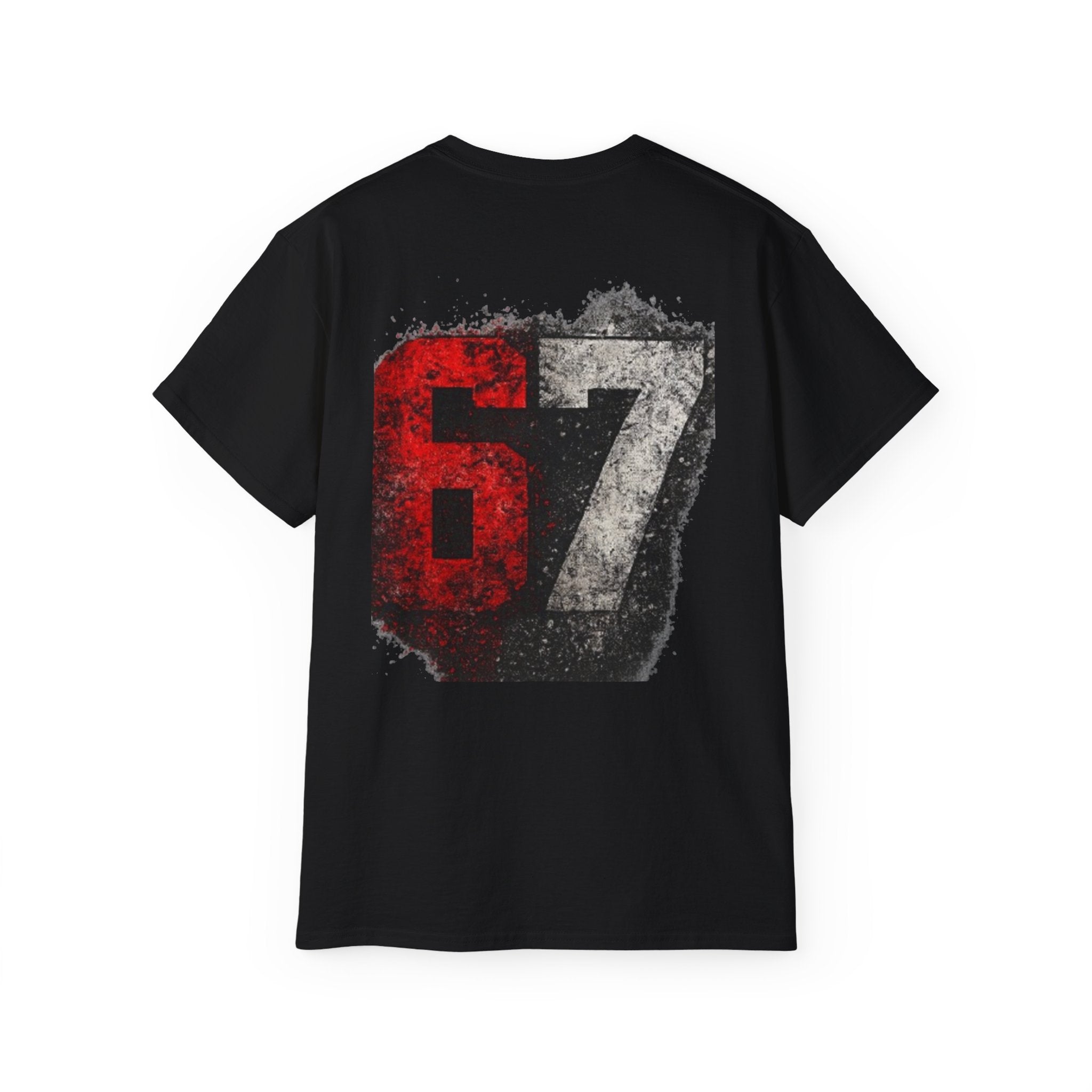 67 Distressed Racing Number Tee — Vintage Red & Gray Graphic T‑Shirt