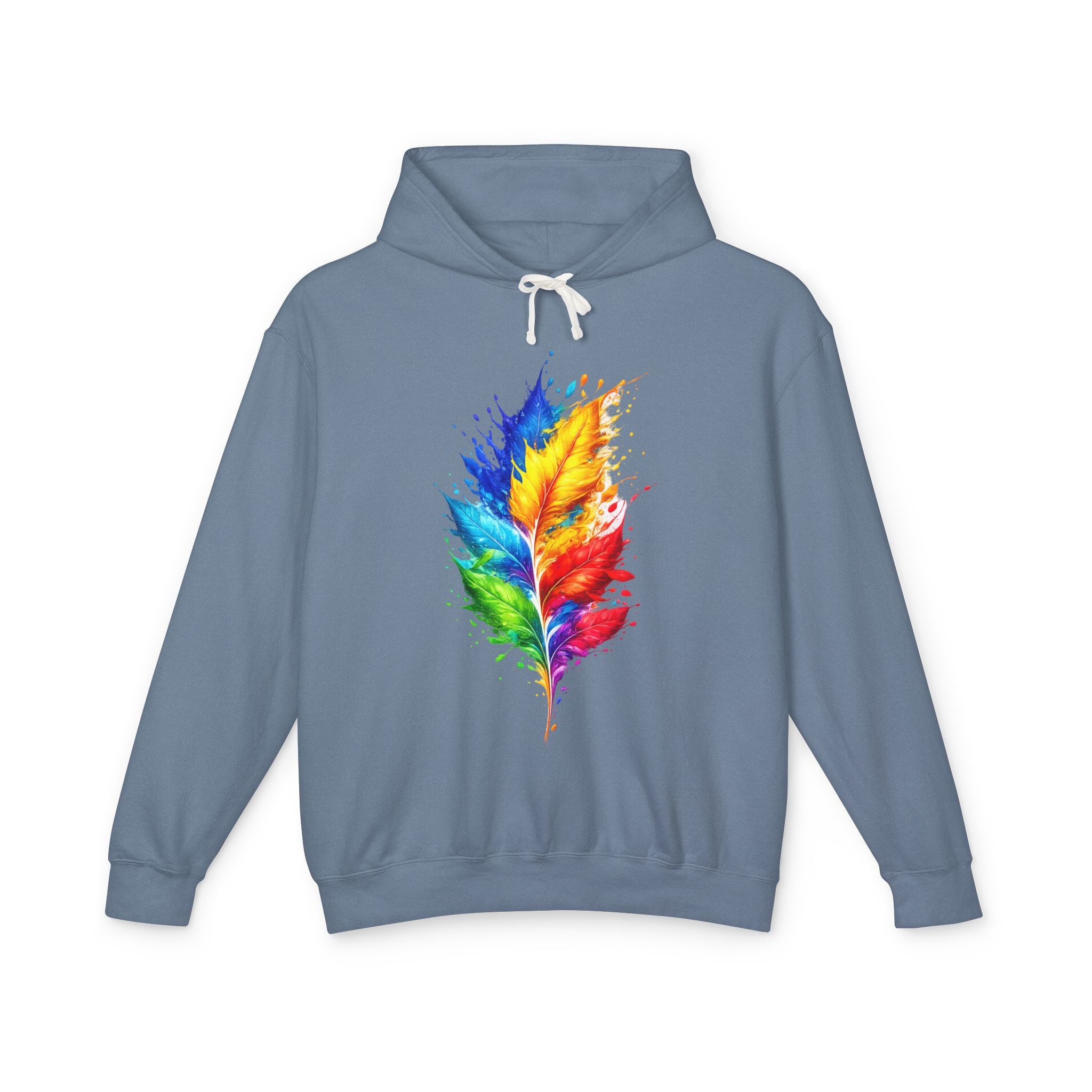 Colorful Feather Hoodie — Watercolor Rainbow Feather Pullover