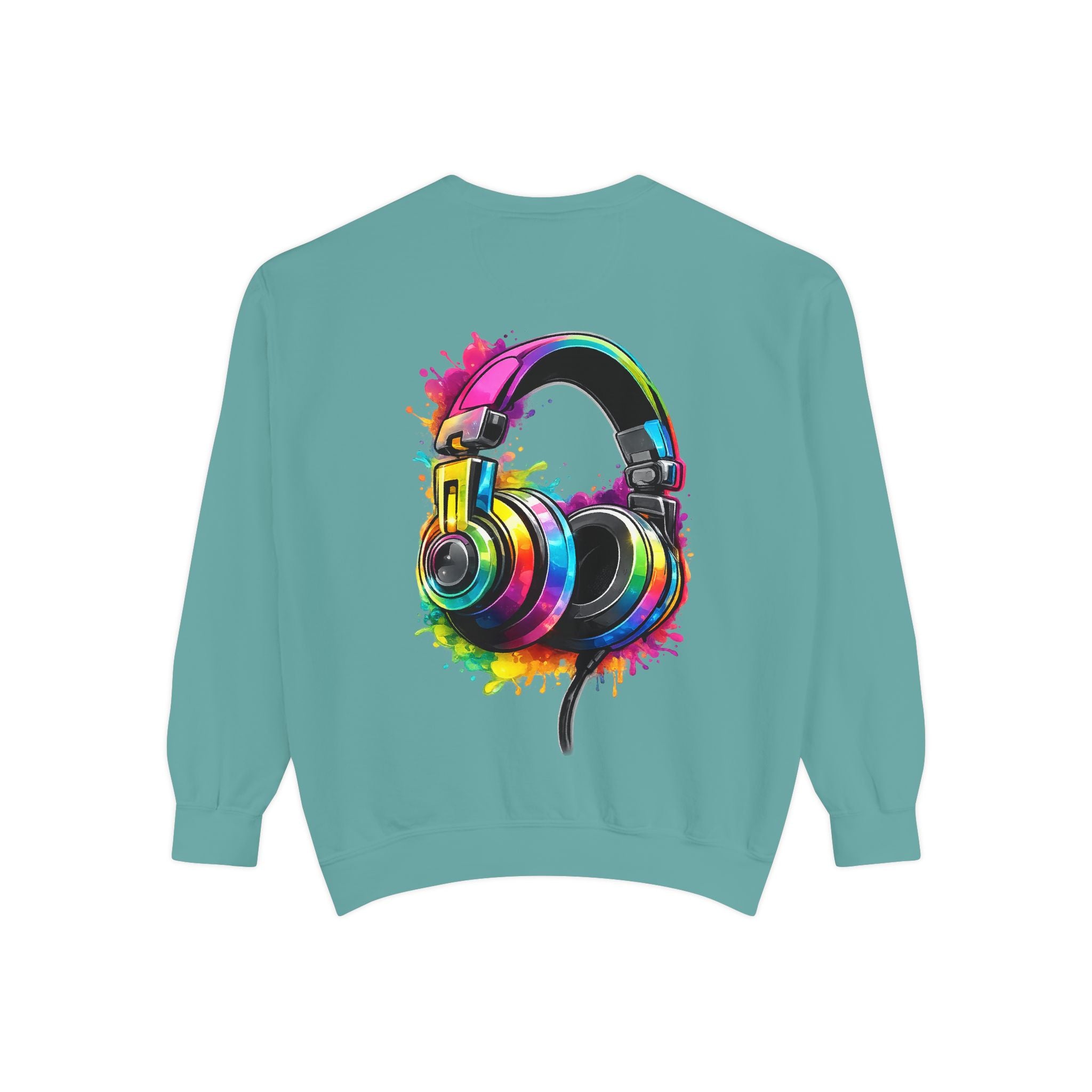 Sweatshirt — Colorful Watercolor Headphones Crewneck, Music Lover Graphic Sweatshirt