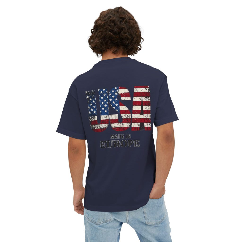 USA Flag Back Graphic Tee — "USA Made in Europe" Vintage Patriotic T‑Shirt