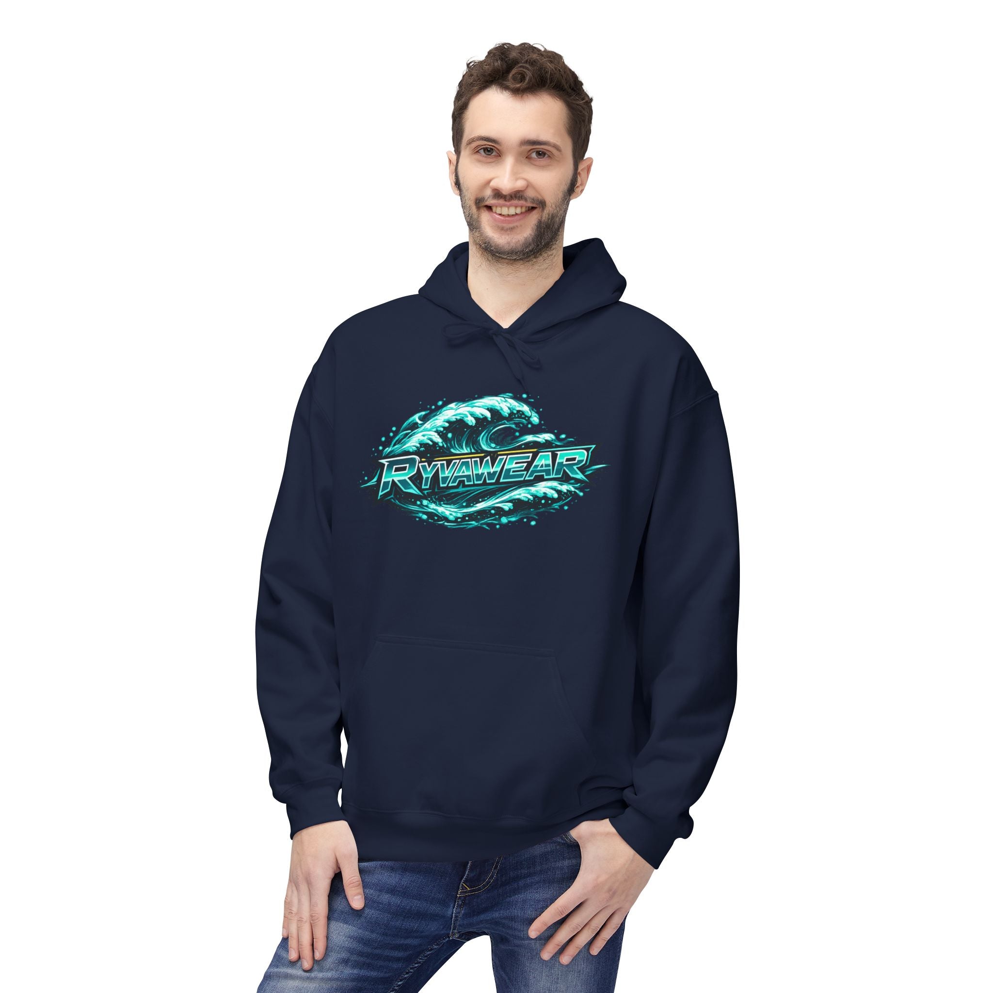 Hoodie — Retro Teal 'Rivestar' Surf Wave Logo Pullover