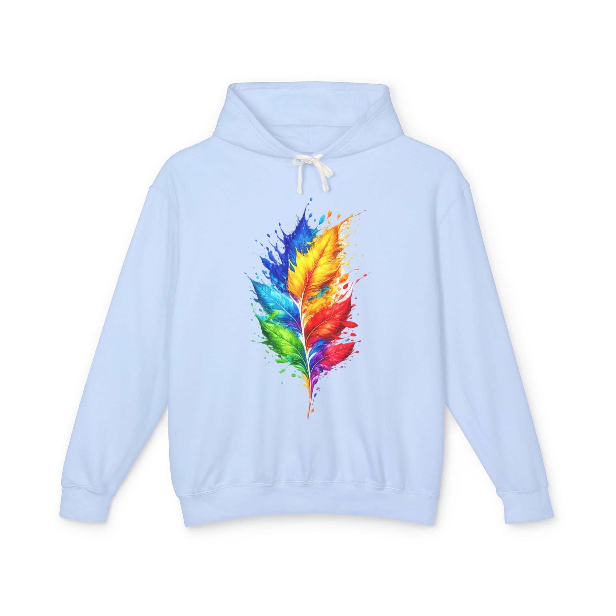 Colorful Feather Hoodie — Watercolor Rainbow Feather Pullover