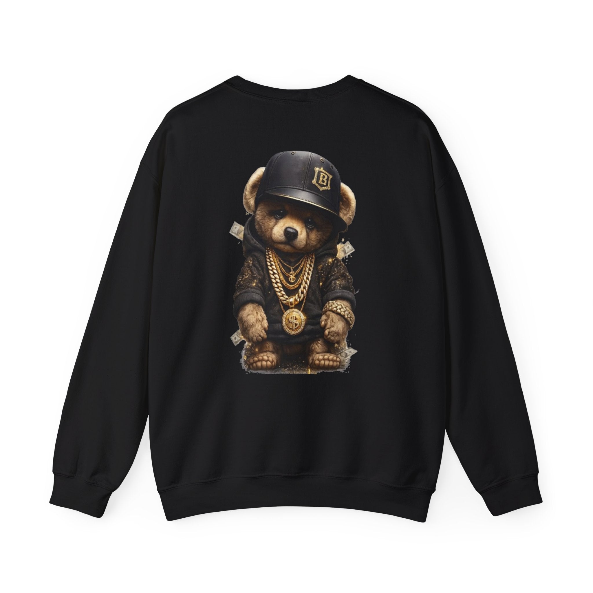 Crewneck Sweatshirt — Teddy Bear Streetwear Graphic (Gold Chains & Cap)