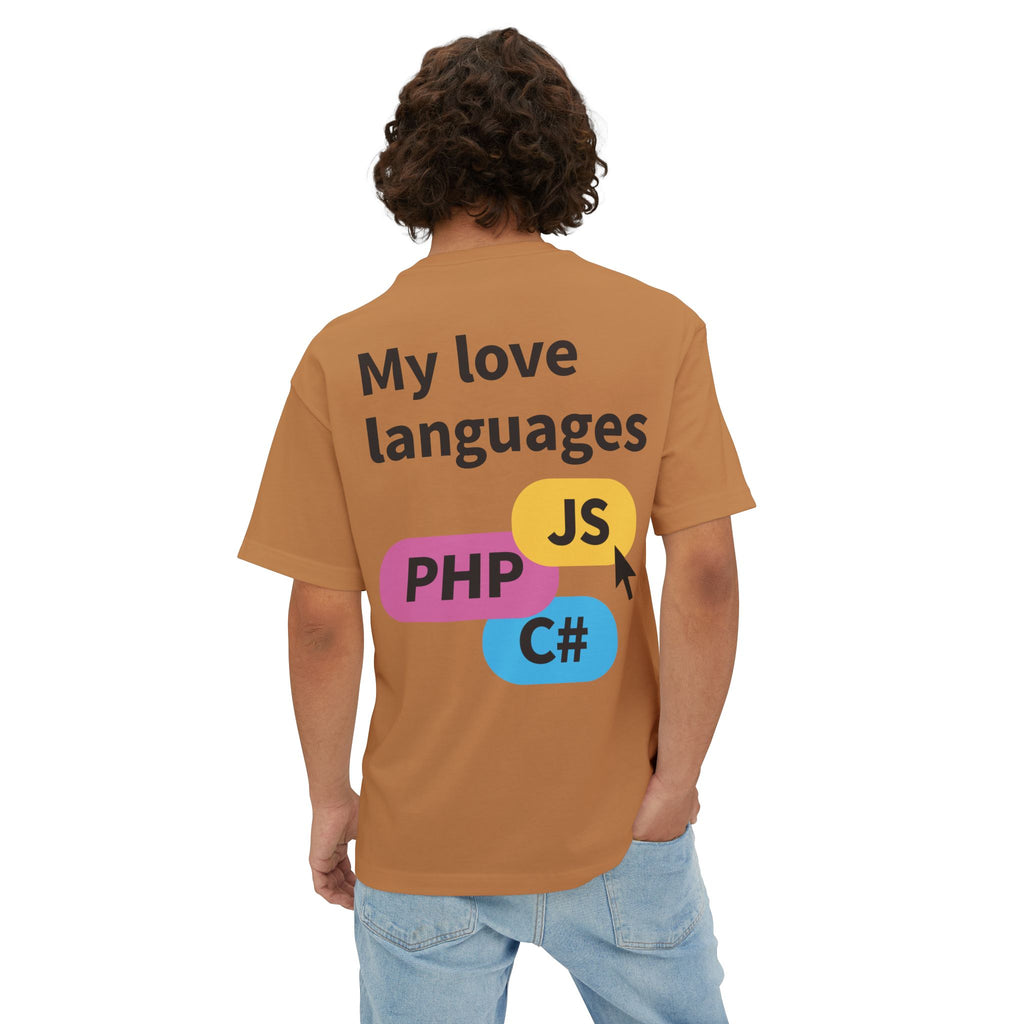 Programming Languages Graphic Tee — “My love languages: PHP JS C#” Oversized Boxy T-Shirt