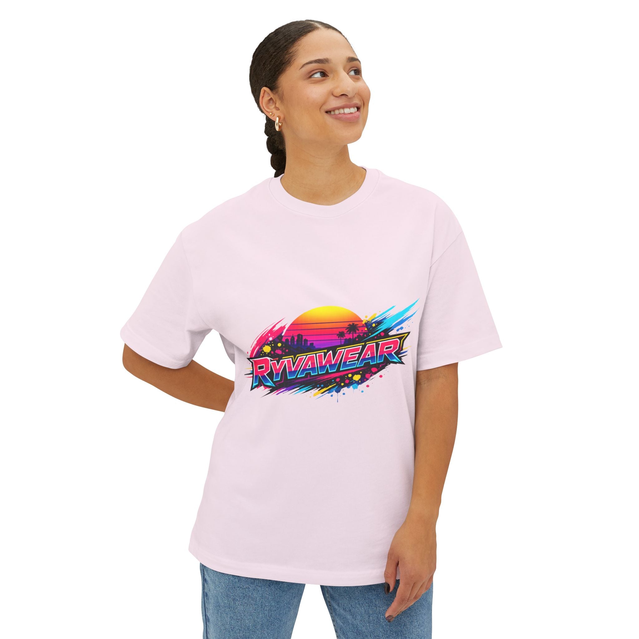 Retro Sunset Graphic Tee — "RVVAWEAR" 80s Vaporwave Style Boxy T-Shirt