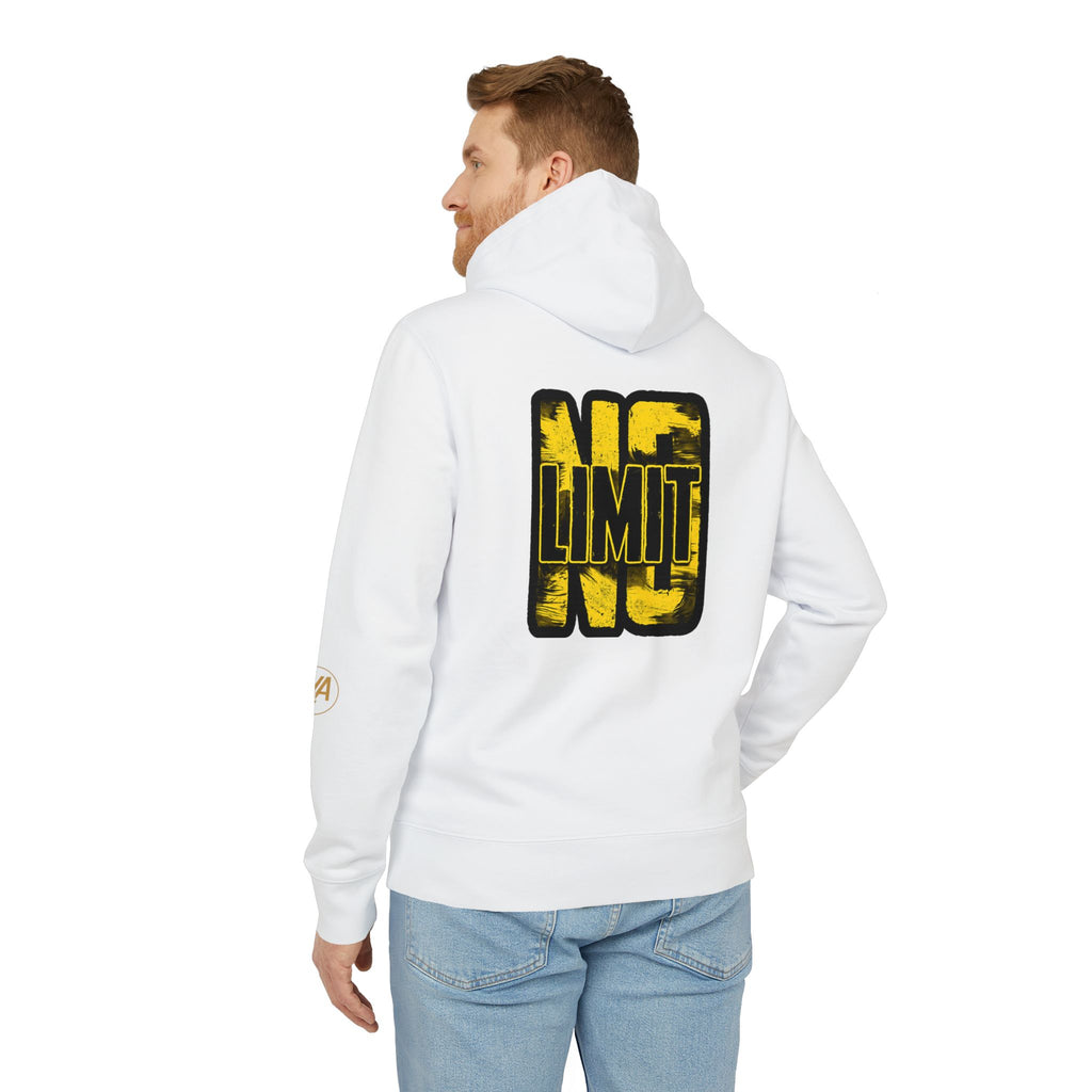No Limit Hoodie – Bold Streetwear Pullover with Yellow Distressed Back Graphic