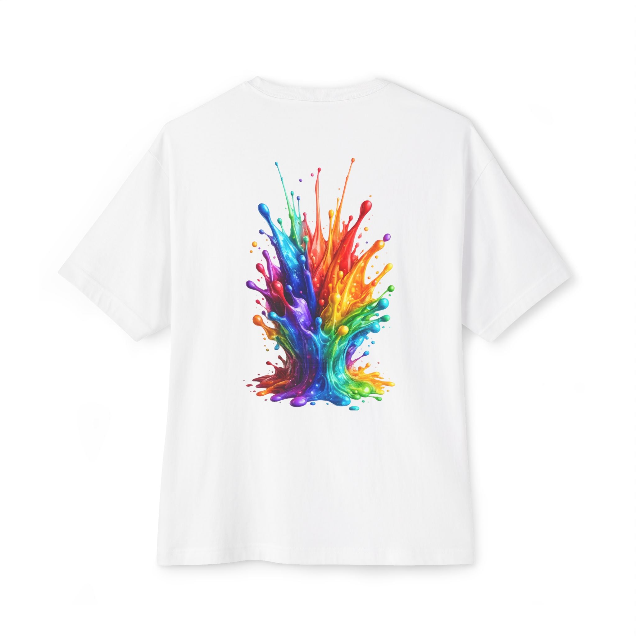 Color Splash Tee — Oversized Boxy Rainbow Paint Splash T-Shirt