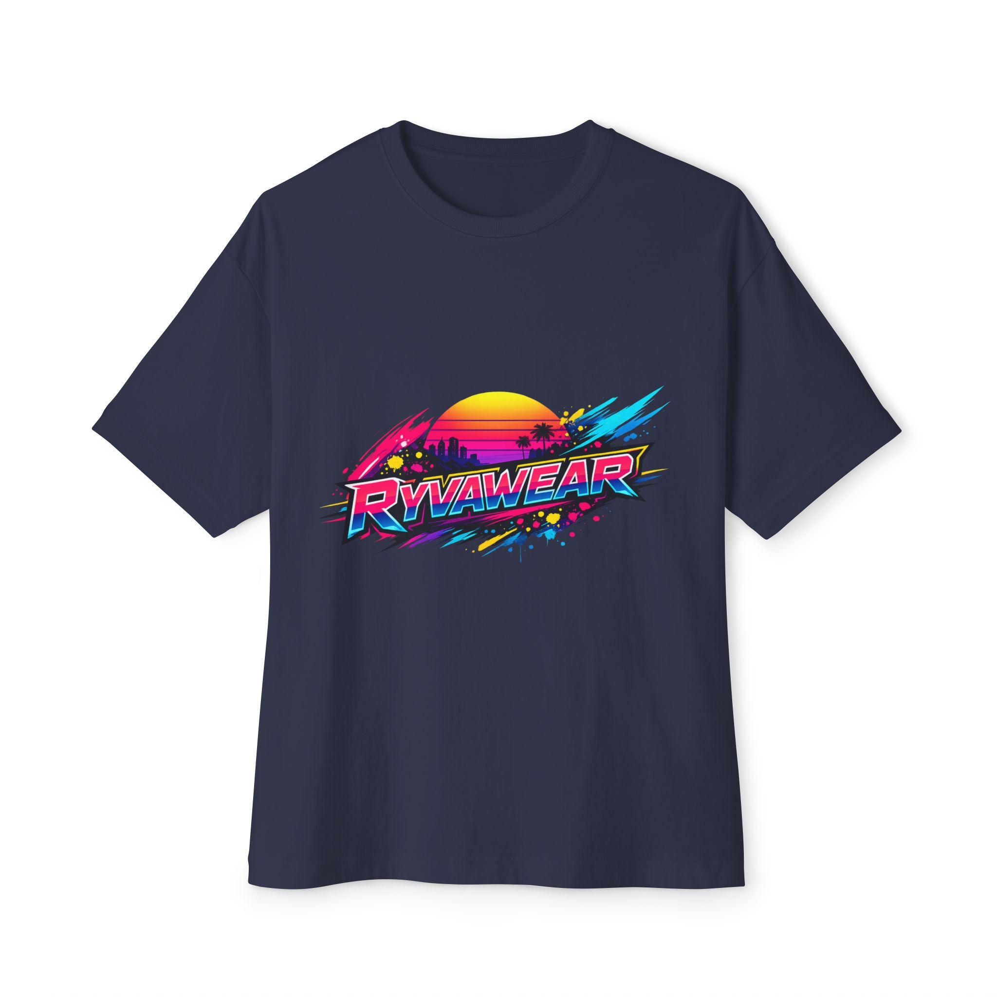 Retro Sunset Graphic Tee — "RVVAWEAR" 80s Vaporwave Style Boxy T-Shirt