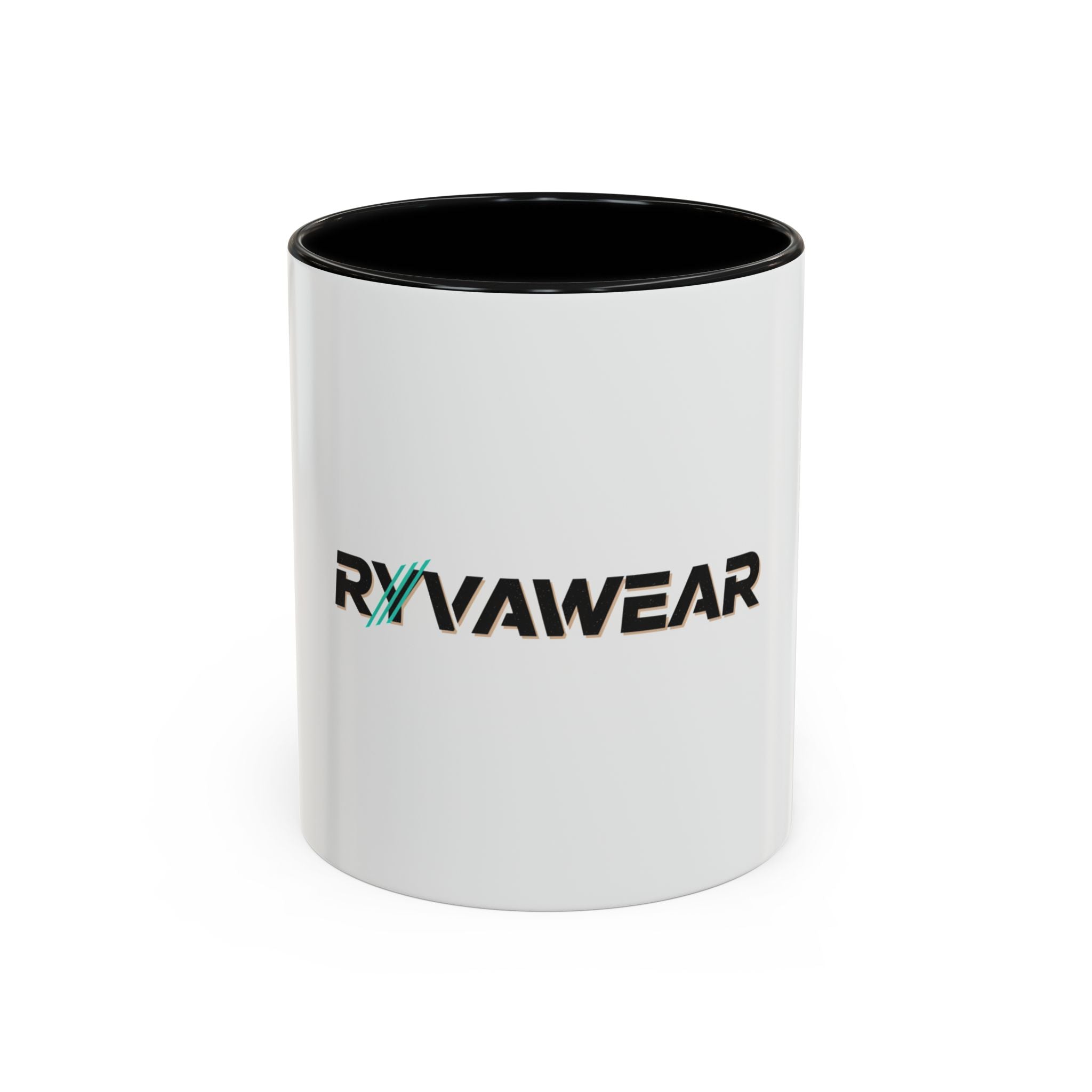 RyvaWear Logo Accent Coffee Mug — Black-Trim Ceramic Coffee Cup (11/15oz)