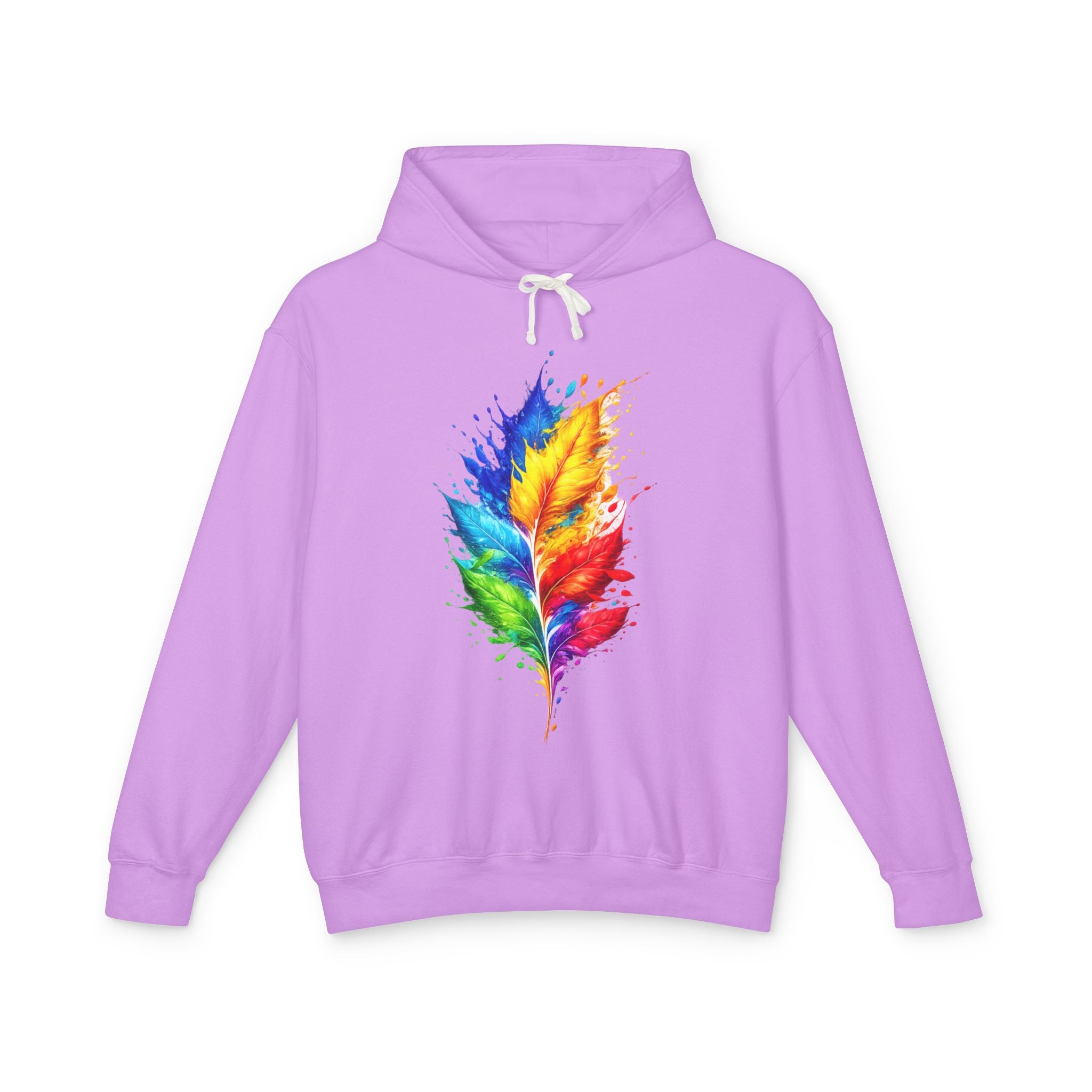 Colorful Feather Hoodie — Watercolor Rainbow Feather Pullover