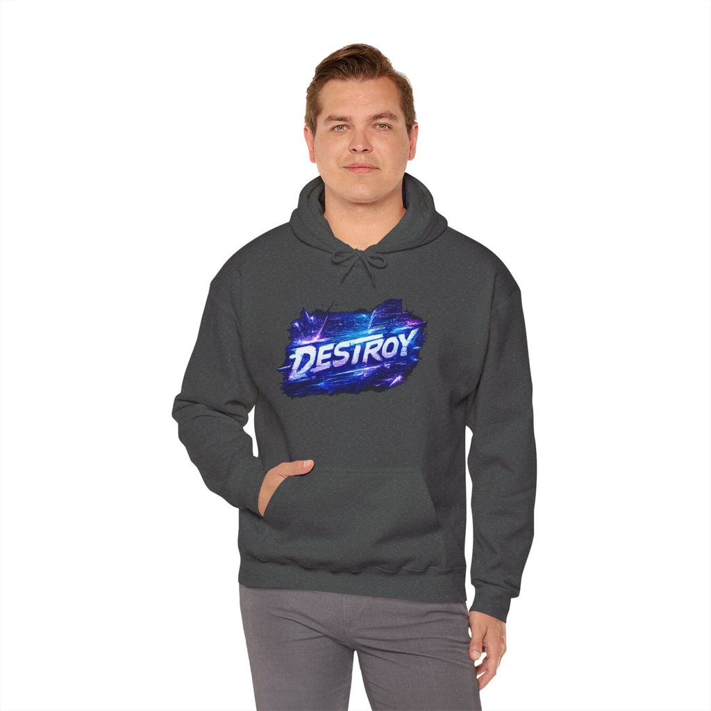 Destroy Graphic Hoodie - Retro Cosmic Brushstroke Pullover