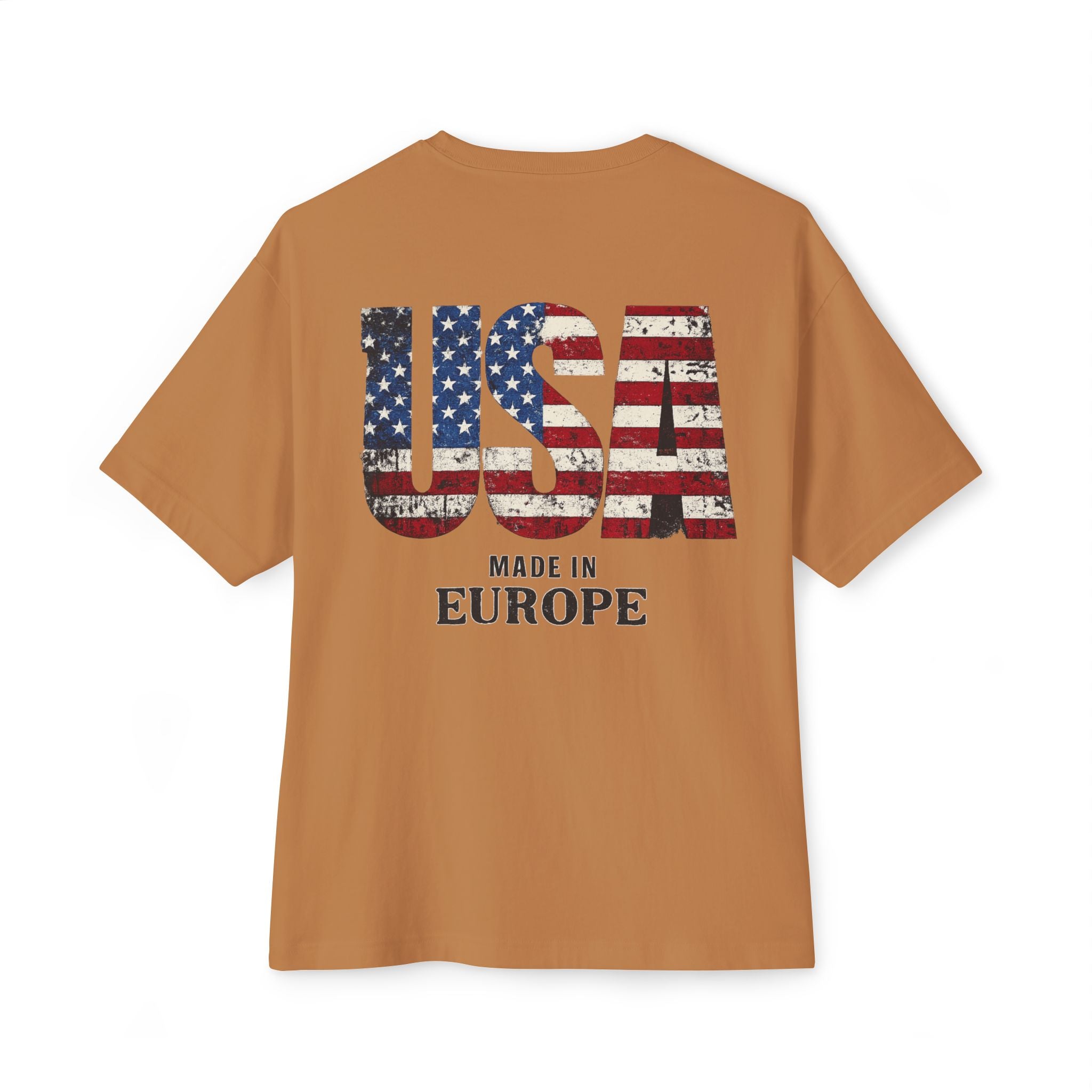 USA Flag Back Graphic Tee — "USA Made in Europe" Vintage Patriotic T‑Shirt