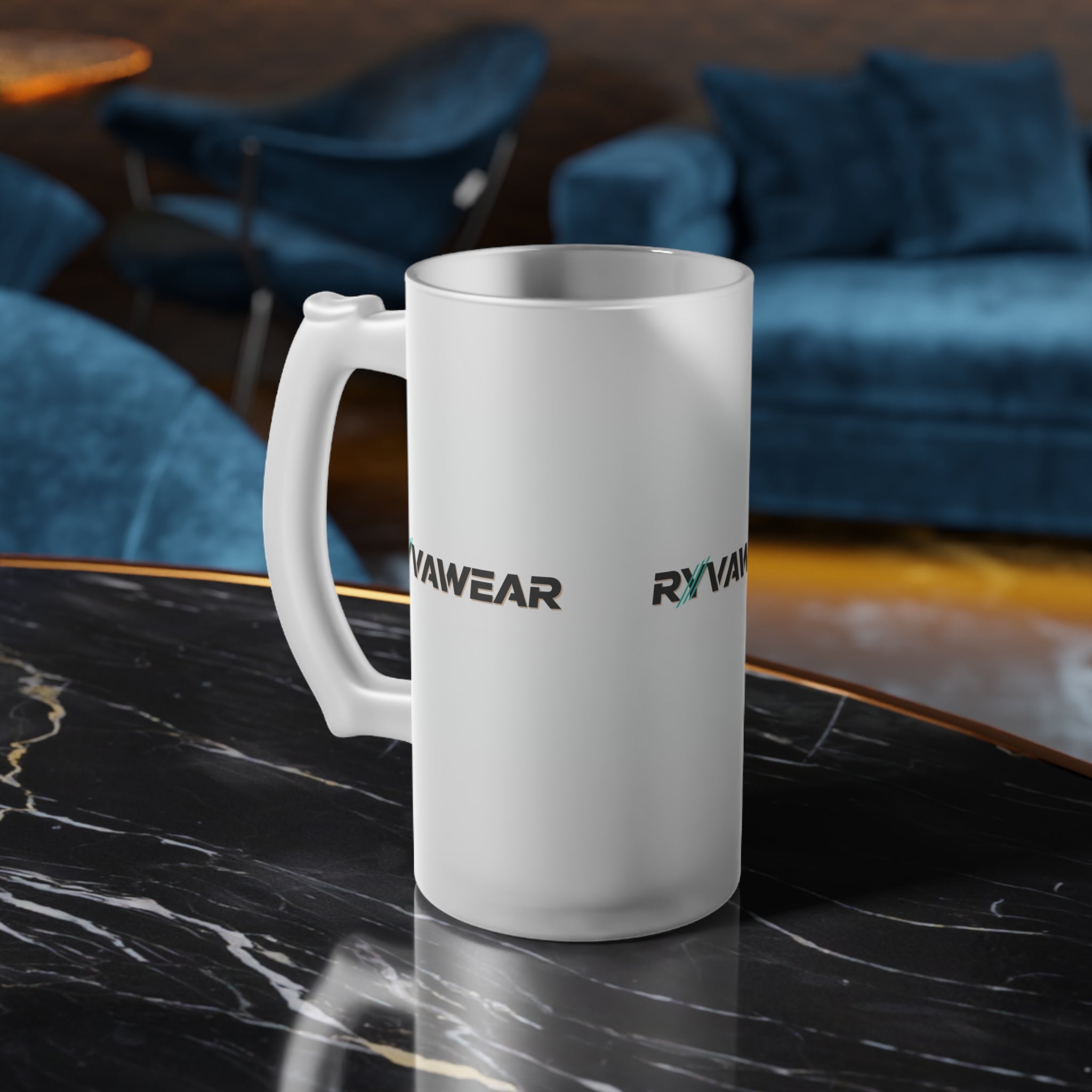 Frosted Glass Beer Mug — RYVAWEAR Logo Frosted Beer Stein for Home Bar & Gifts