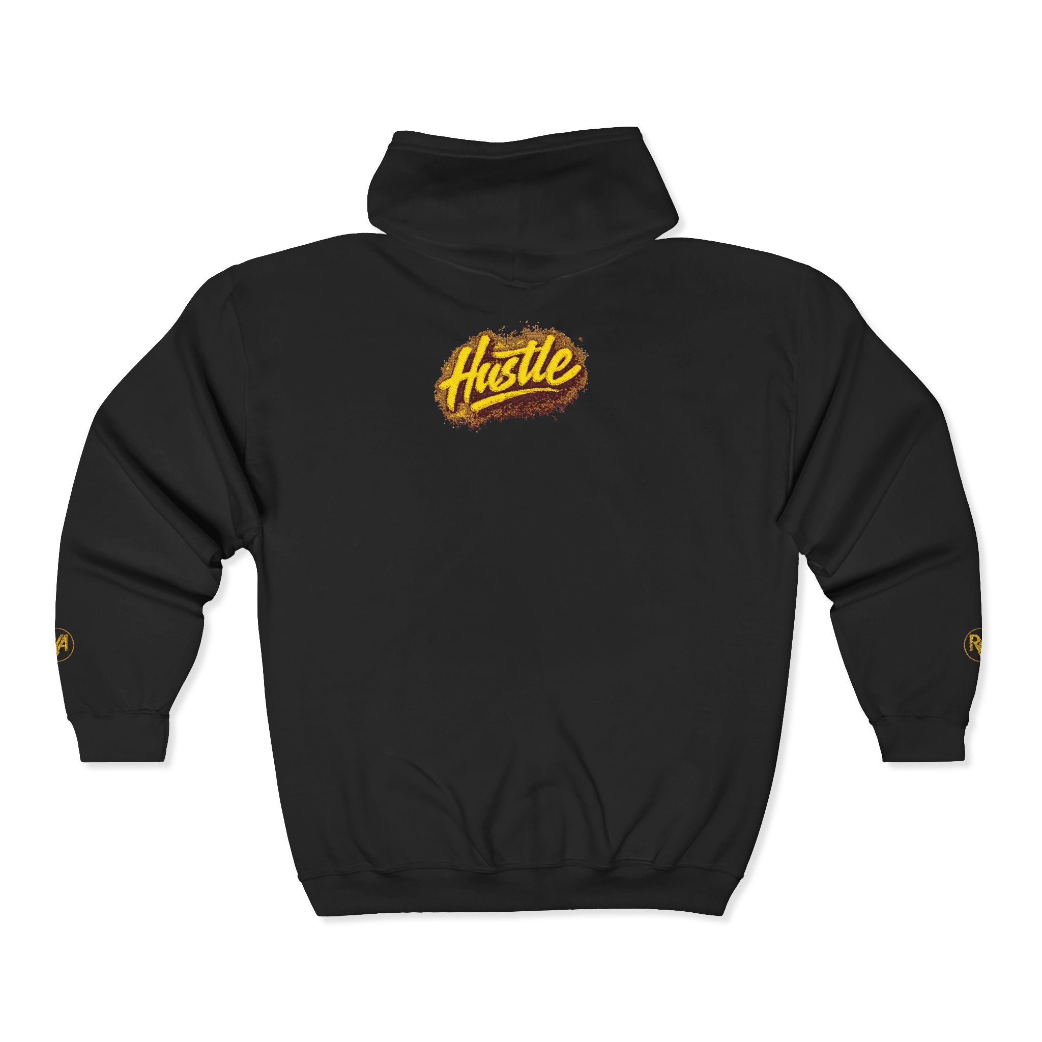 Hustle Logo Zip Hoodie — Vintage Gold 'Hustle' Graphic Full-Zip Sweatshirt