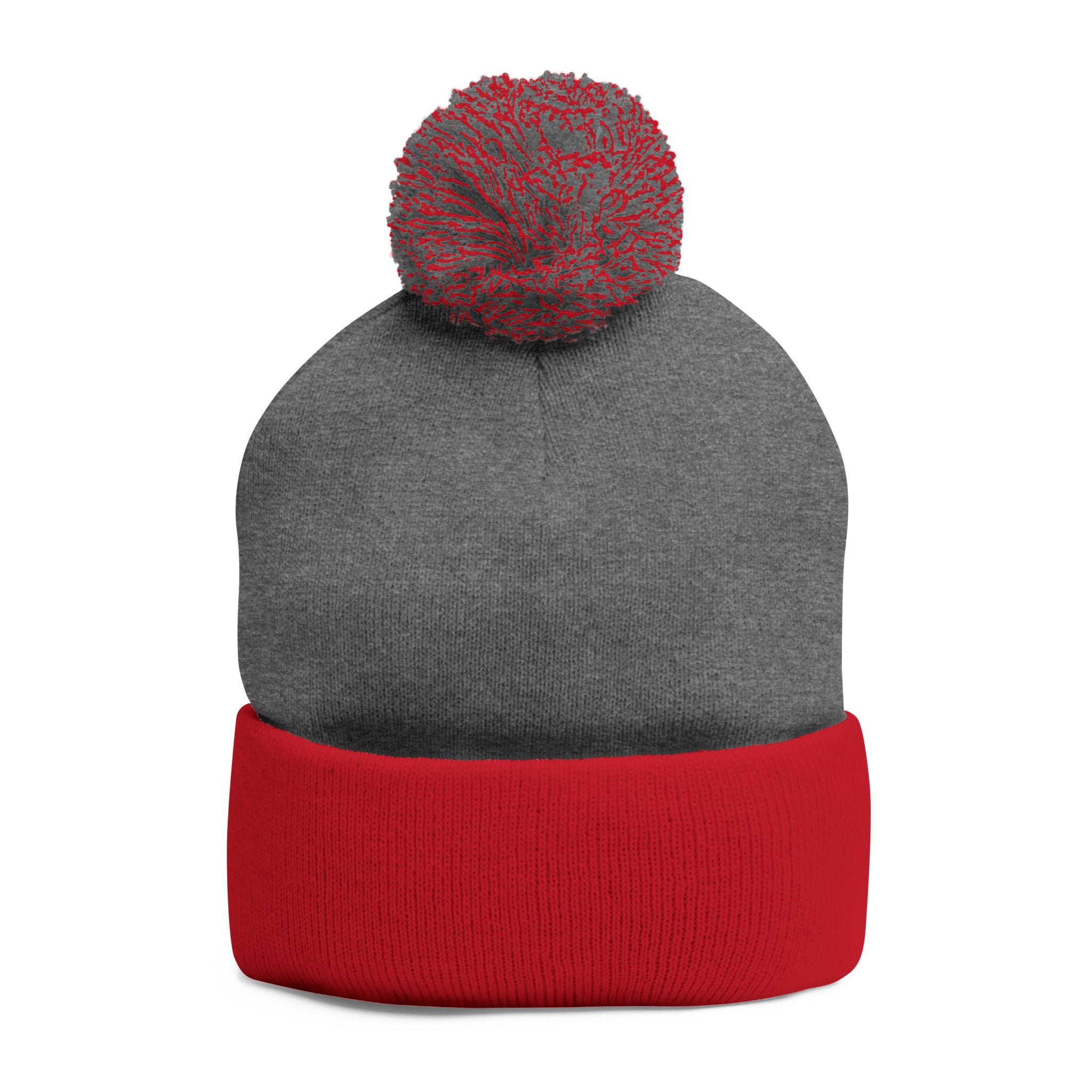 Embroidered Pom-Pom Knit Cap — Cozy Winter Beanie with Fold-Over Cuff