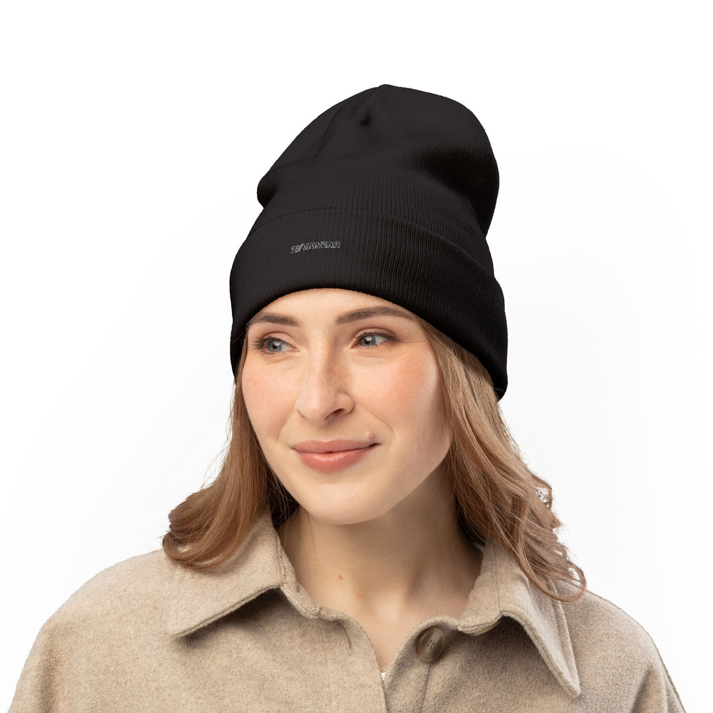 Embroidered Knit Beanie — Minimal 'RYVAWEAR' Cuff Hat