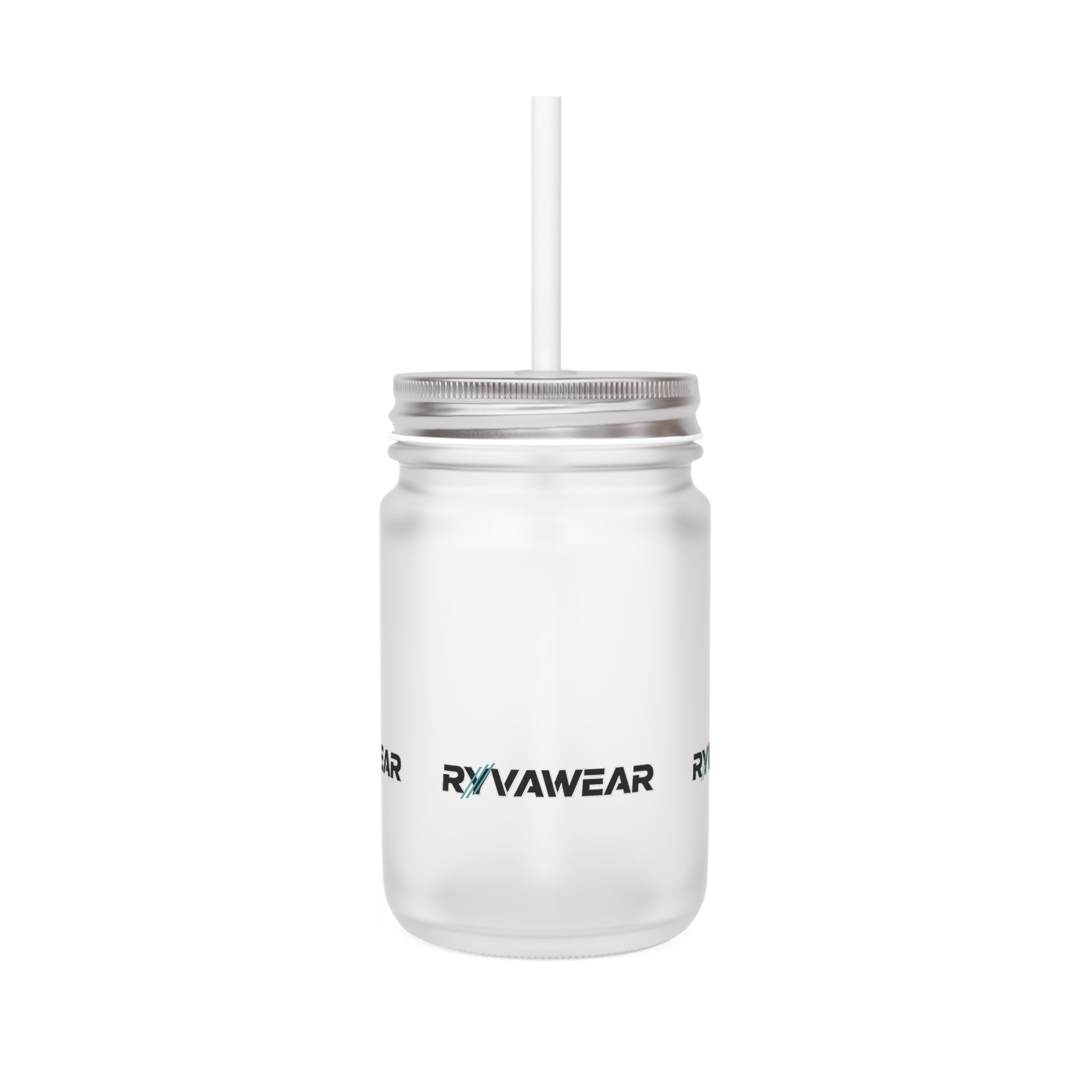Mason Jar Tumbler – Frosted Glass Mason Jar Cup with Straw (Ryvawear Logo)