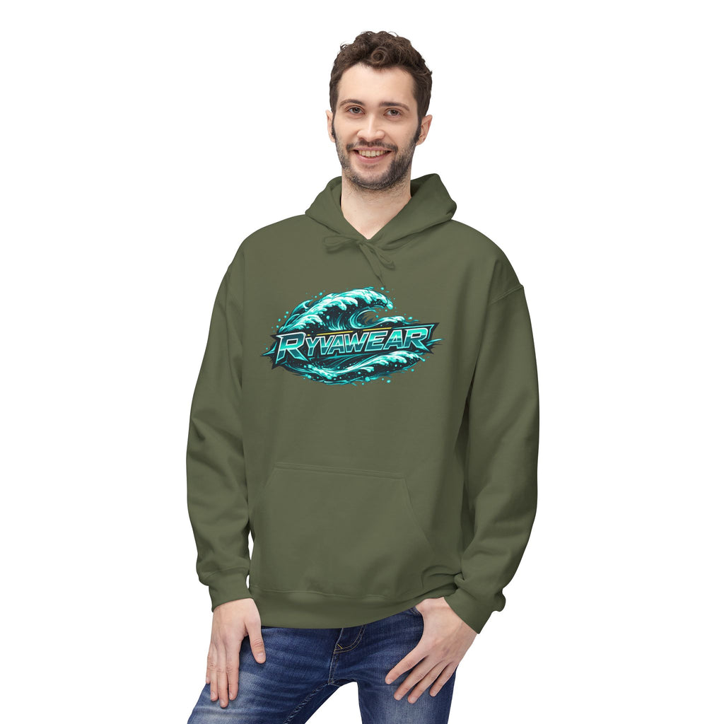 Hoodie — Retro Teal 'Rivestar' Surf Wave Logo Pullover