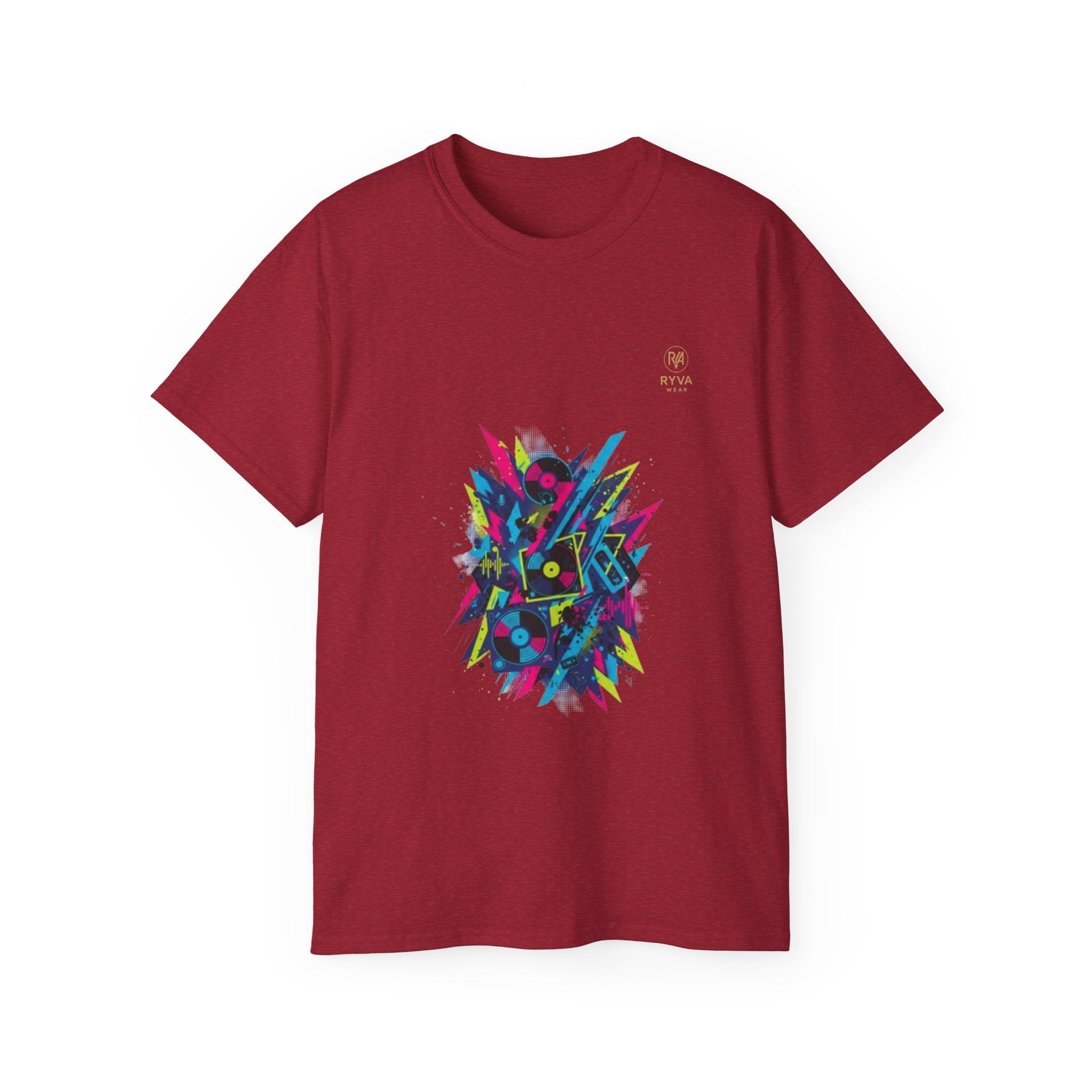 Abstract Neon Geometric Tee Retro 80s Vibes Graphic T-Shirt