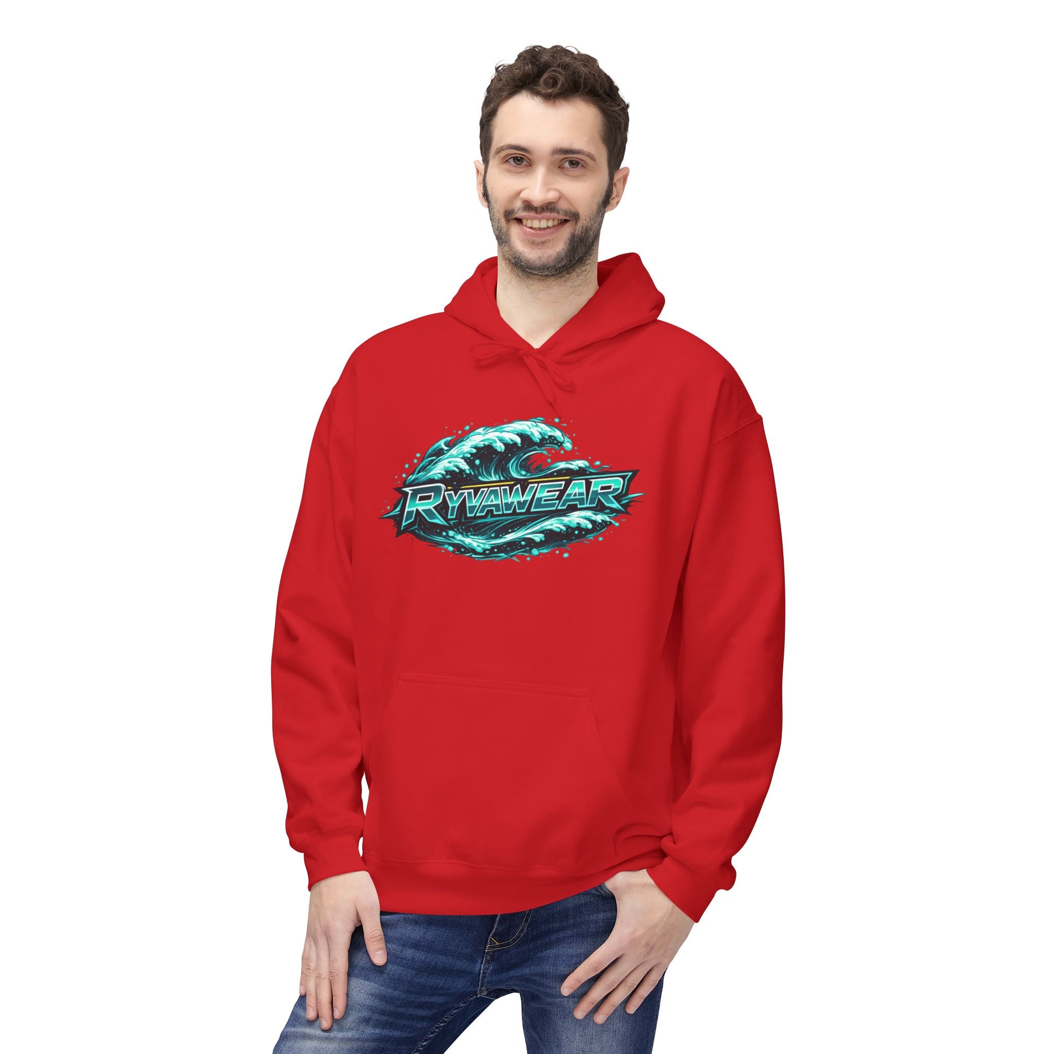 Hoodie — Retro Teal 'Rivestar' Surf Wave Logo Pullover