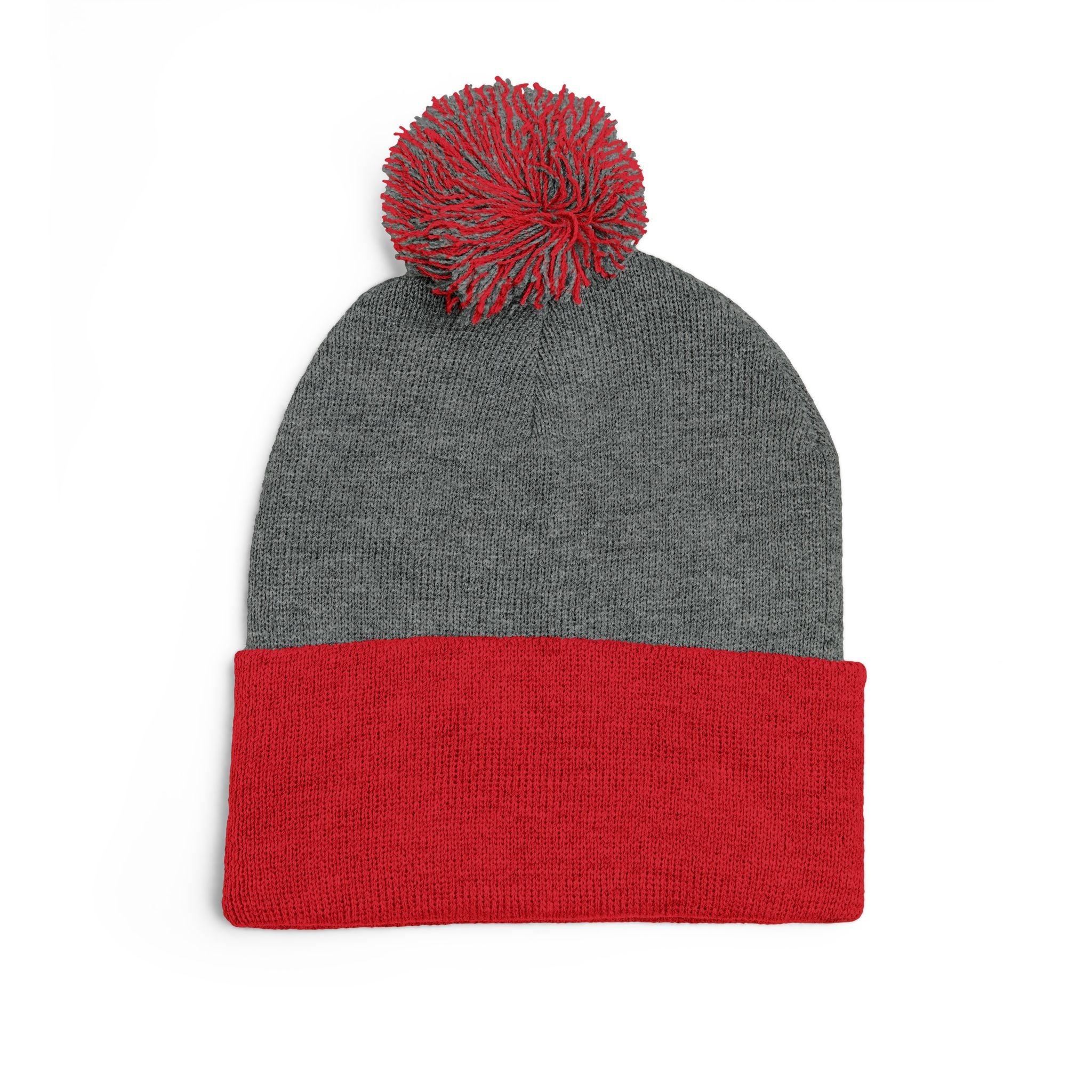 Embroidered Pom-Pom Knit Cap — Cozy Winter Beanie with Fold-Over Cuff