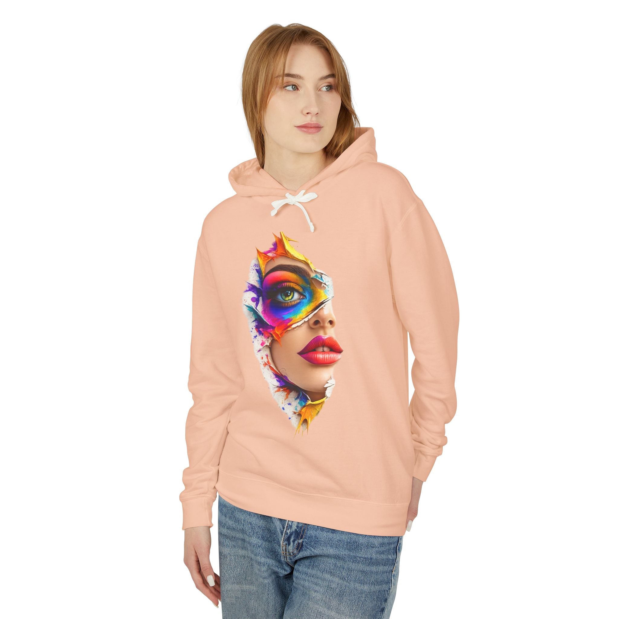 Colorful Masked Woman Art Hoodie — Vibrant Abstract Face Print